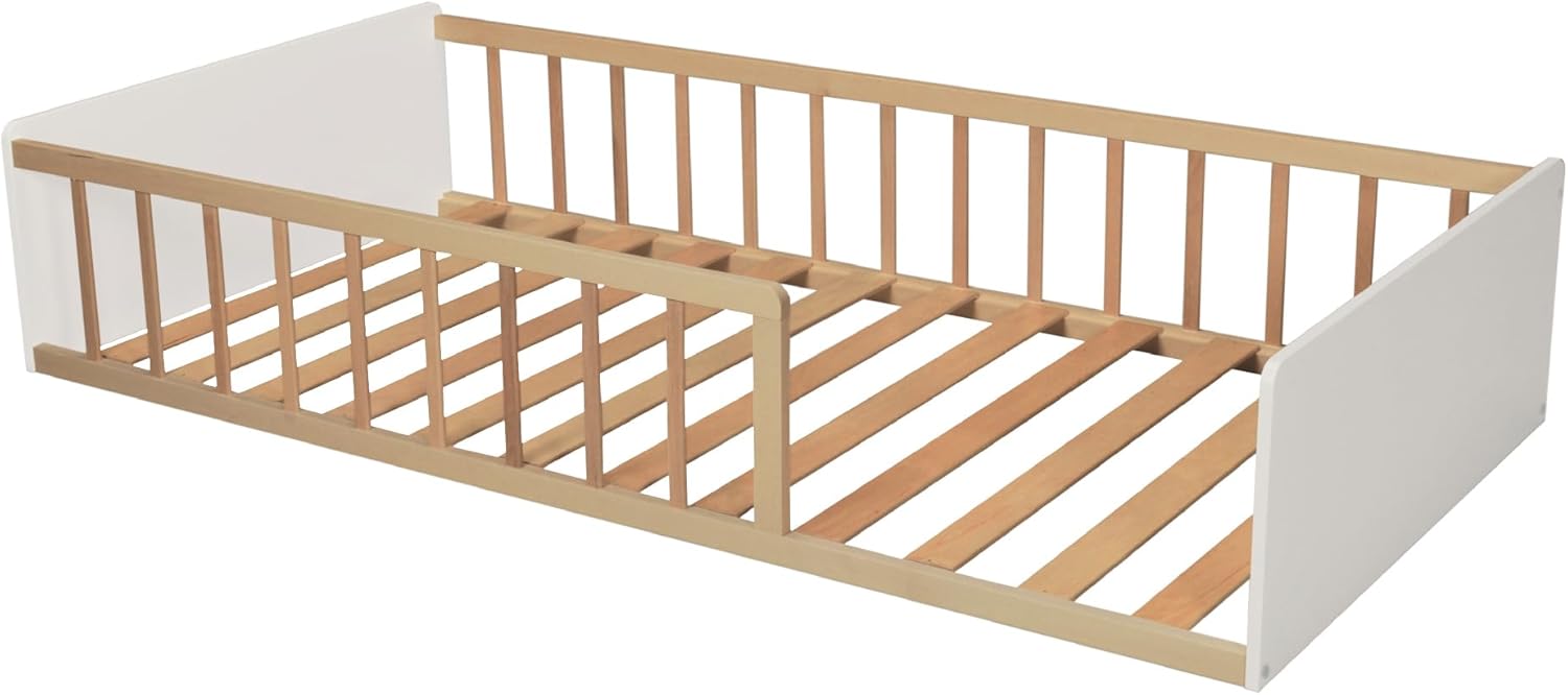 Weber - Lit Pilou - 90x190 cm - sommier inclus, blanc et bois