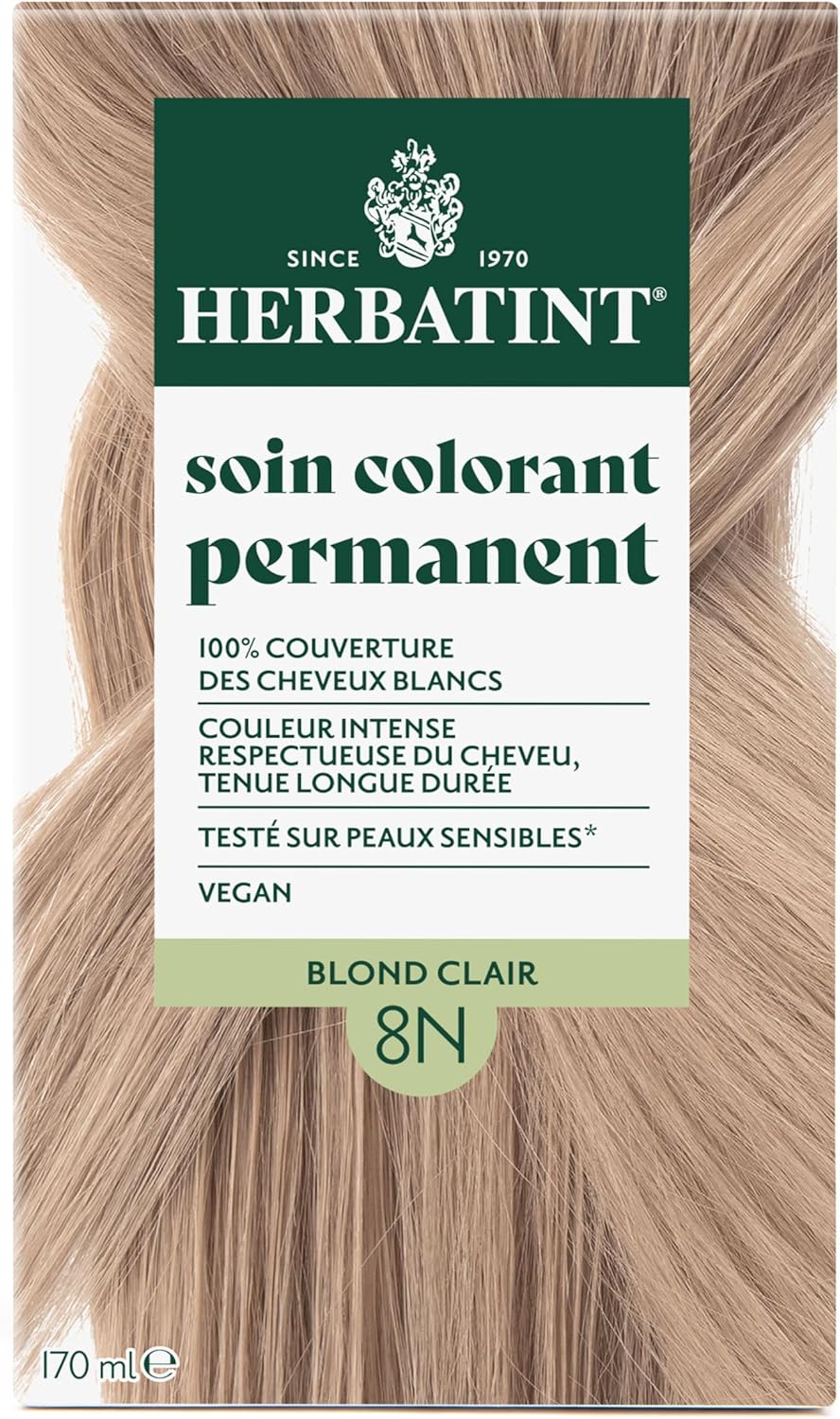 Herbatint - Coloration 8N - 170ml - Blond Clair, sans ammoniaque, 8 extraits bio