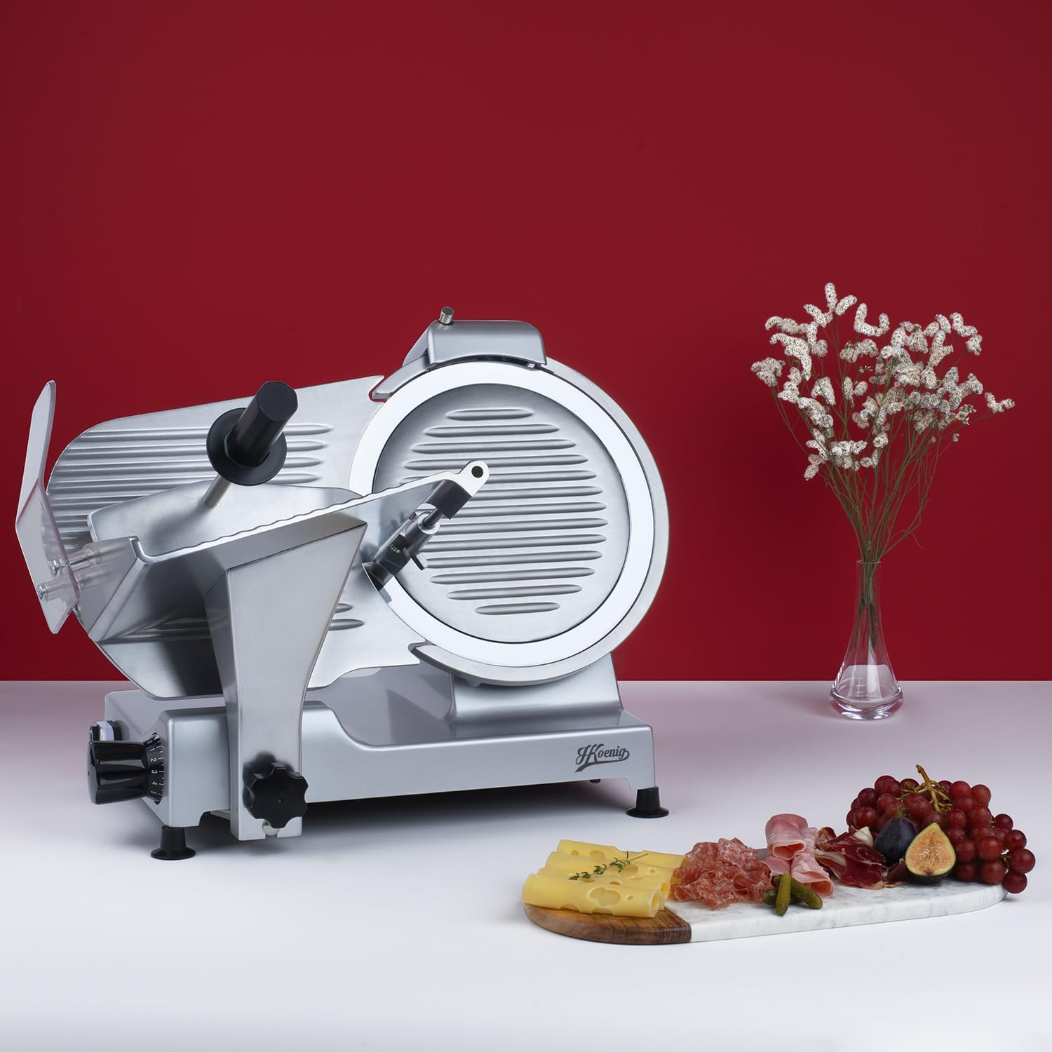 H.Koenig - trancheuse électrique MSX300 - lame 30 cm - coupe 0-15 mm, plateau large, aiguiseur, 282 rpm