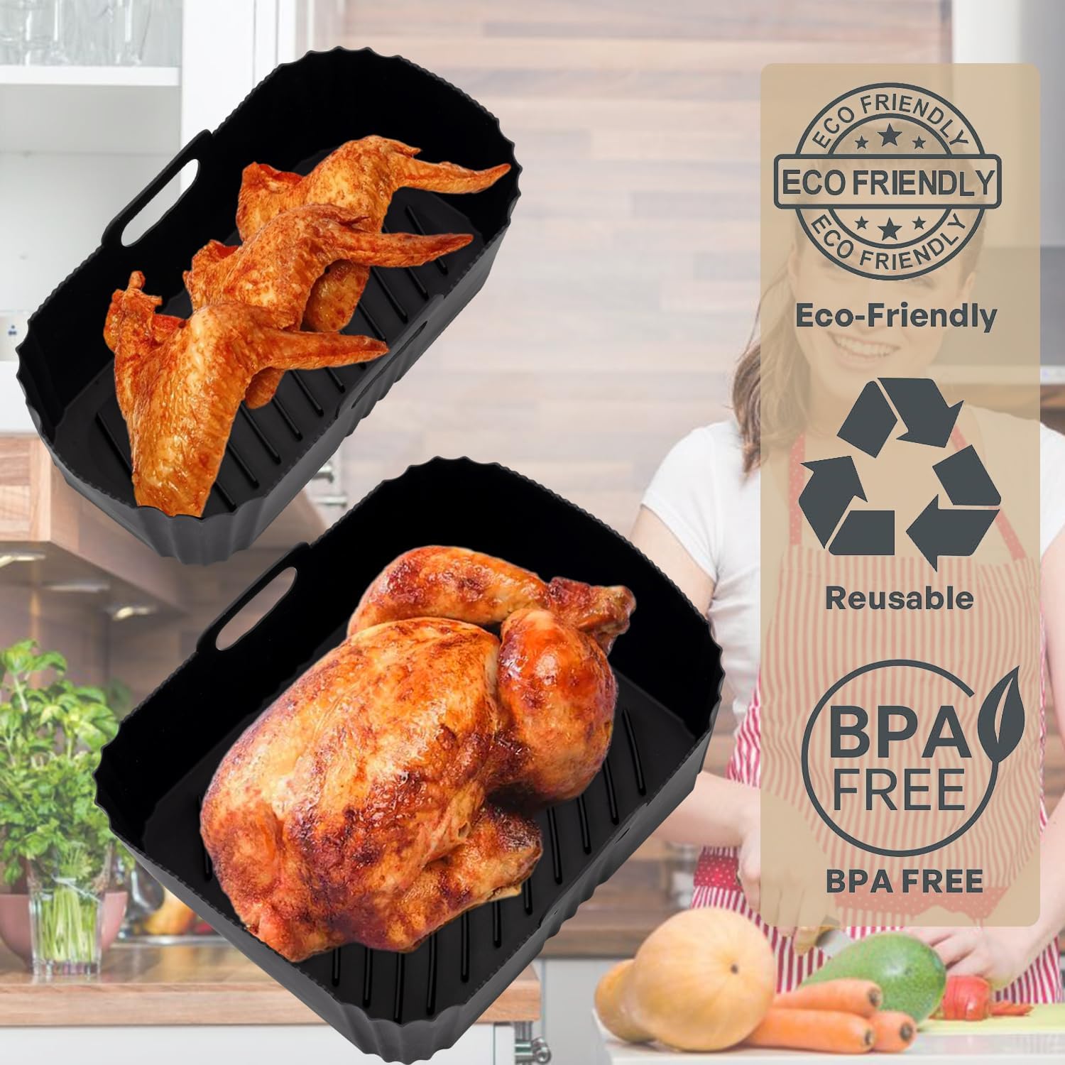 Moule silicone air fryer - compatible Moulinex/Philips/Lakeland - 5,2/3,1L - lot de 2, réutilisable, EZ901820