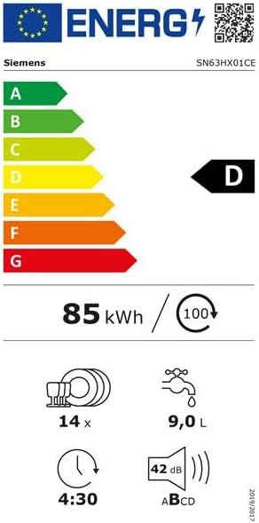 Siemens - Lave-vaisselle intégrable, IQ300, 60 cm, 14 couverts, 42 dB - SN63HX01CE