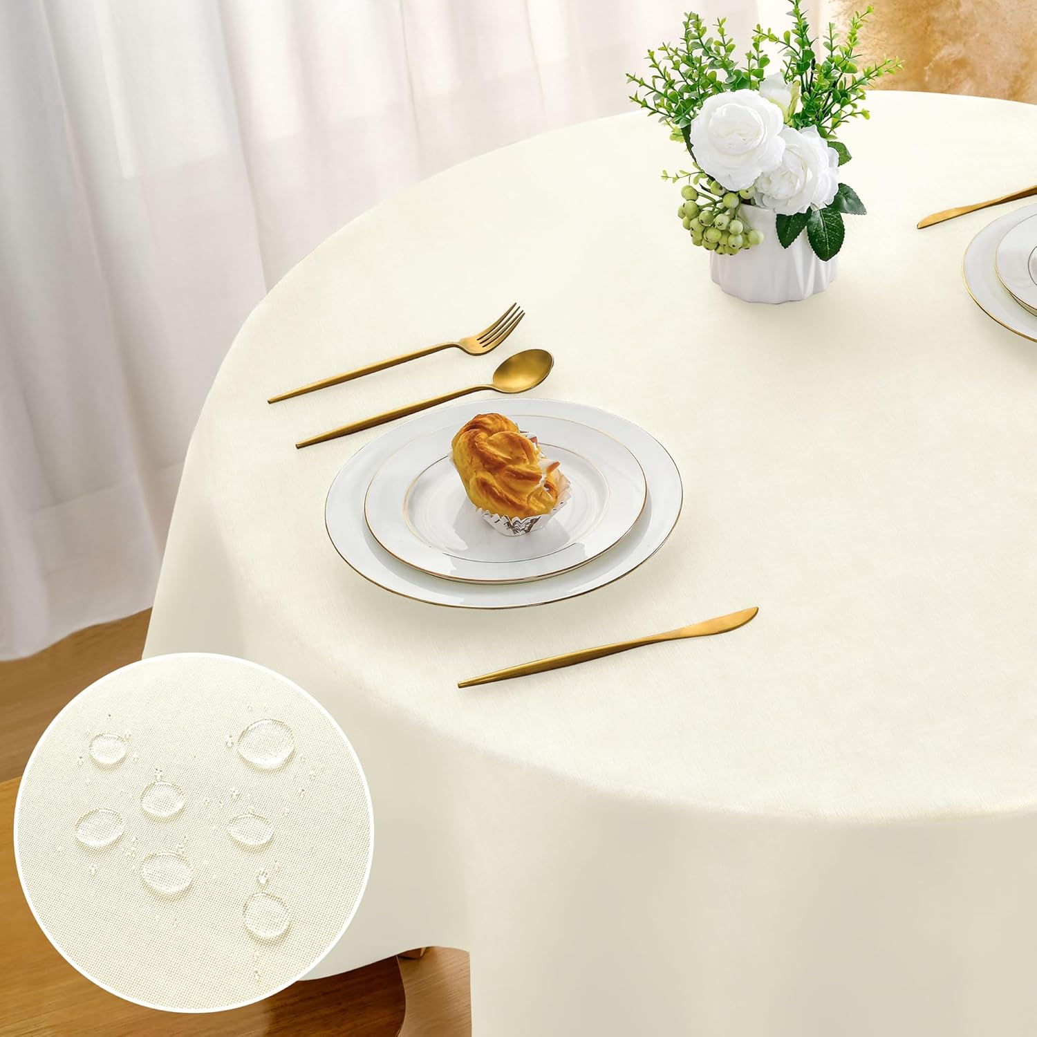 DWCN - nappe effet lin 120 cm - imperméable, lavable, champagne