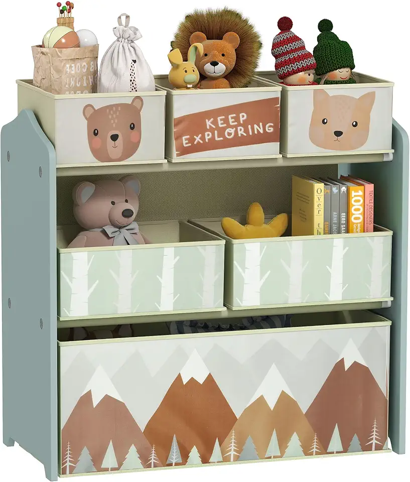 ZONEKIZ - meuble de rangement enfant - 63x30x66 cm, 6 boîtes tissu, vert, ZONEKIZ
