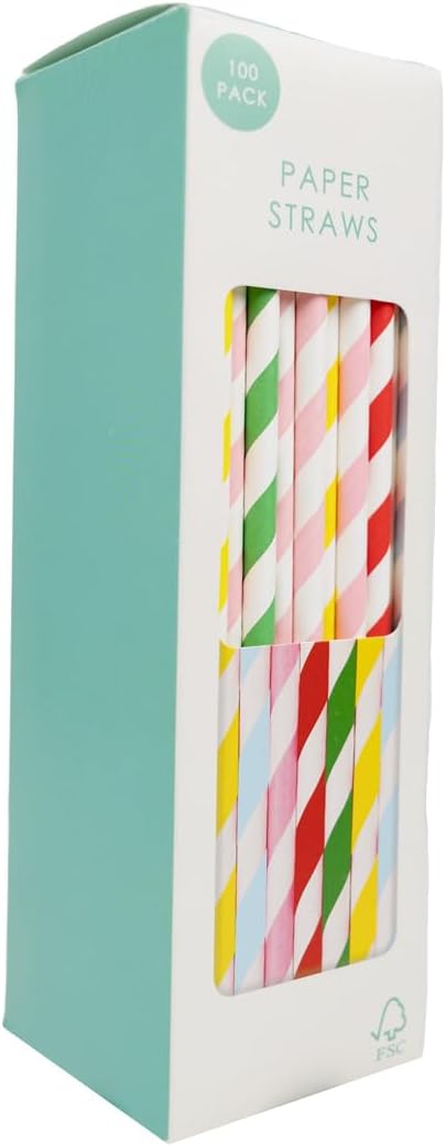 Pailles en papier - multicolores - lot de 100 - biodégradables, usage unique