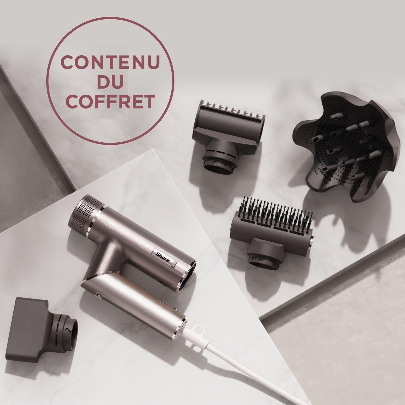 Shark - sèche-cheveux SpeedStyle Pro Flex, léger, ionique, pliable, 4 embouts, tous types de cheveux, HD542EU