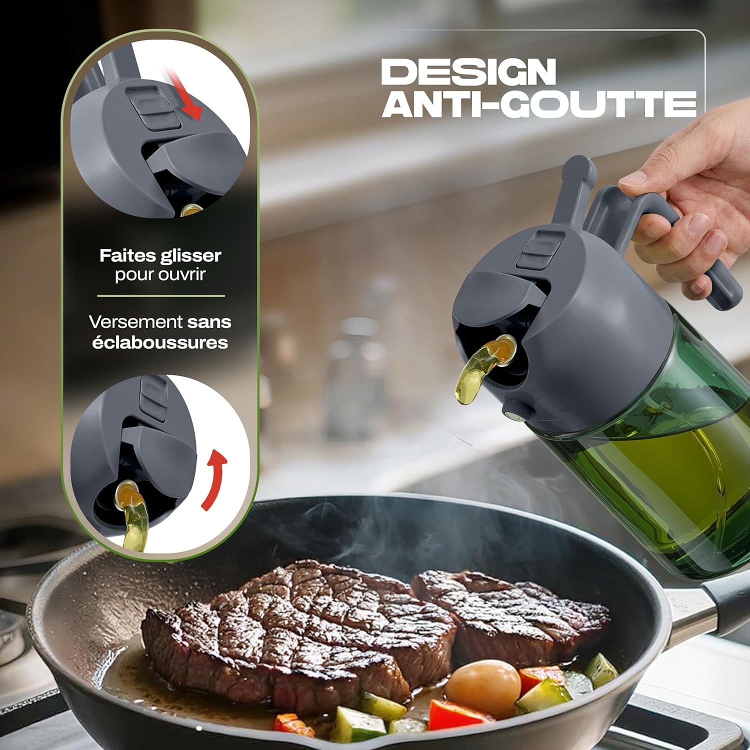 PORTENTUM - spray huile cuisine 2 en 1 - 470ml - verre vert, protection lumière