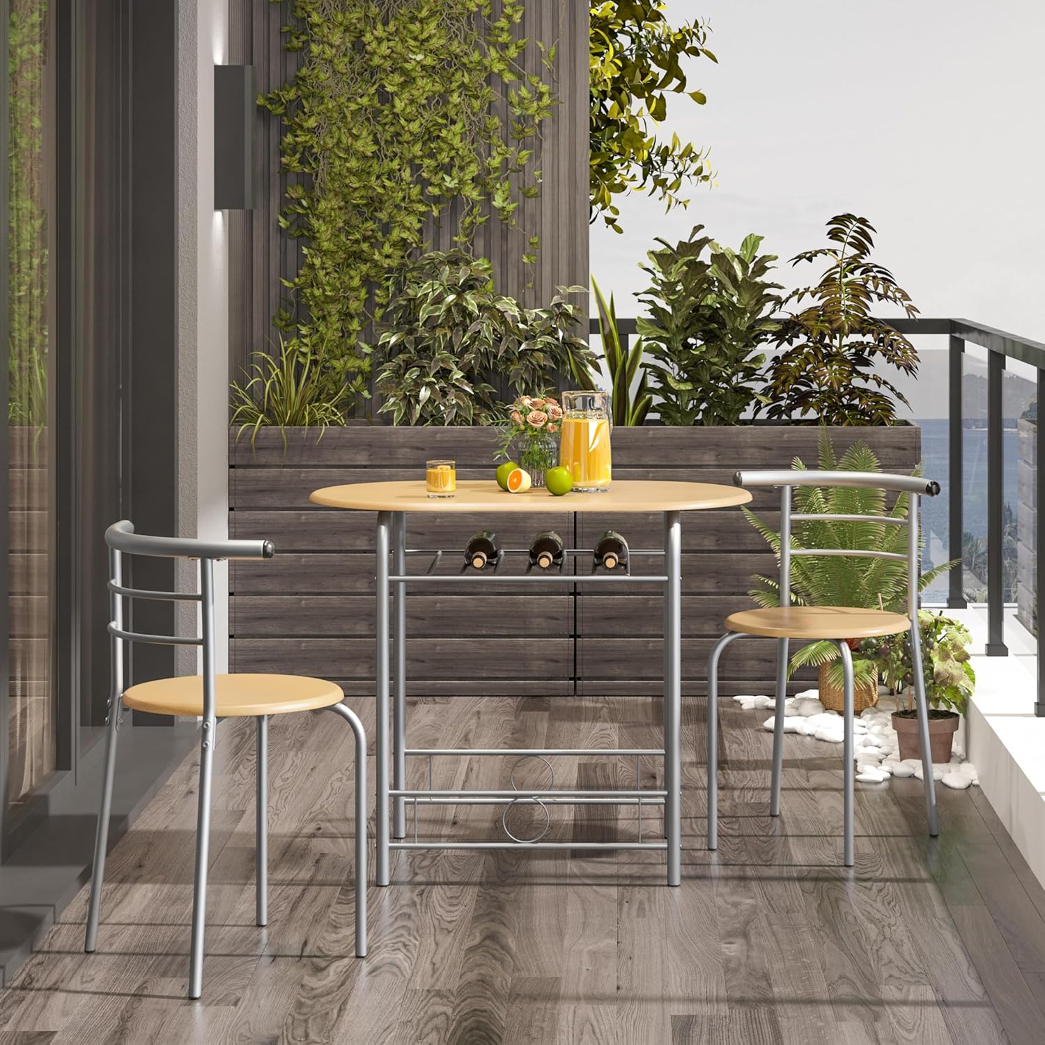 Yaheetech - ensemble table à manger ronde 90x53x75,5cm bois/métal 3 pièces