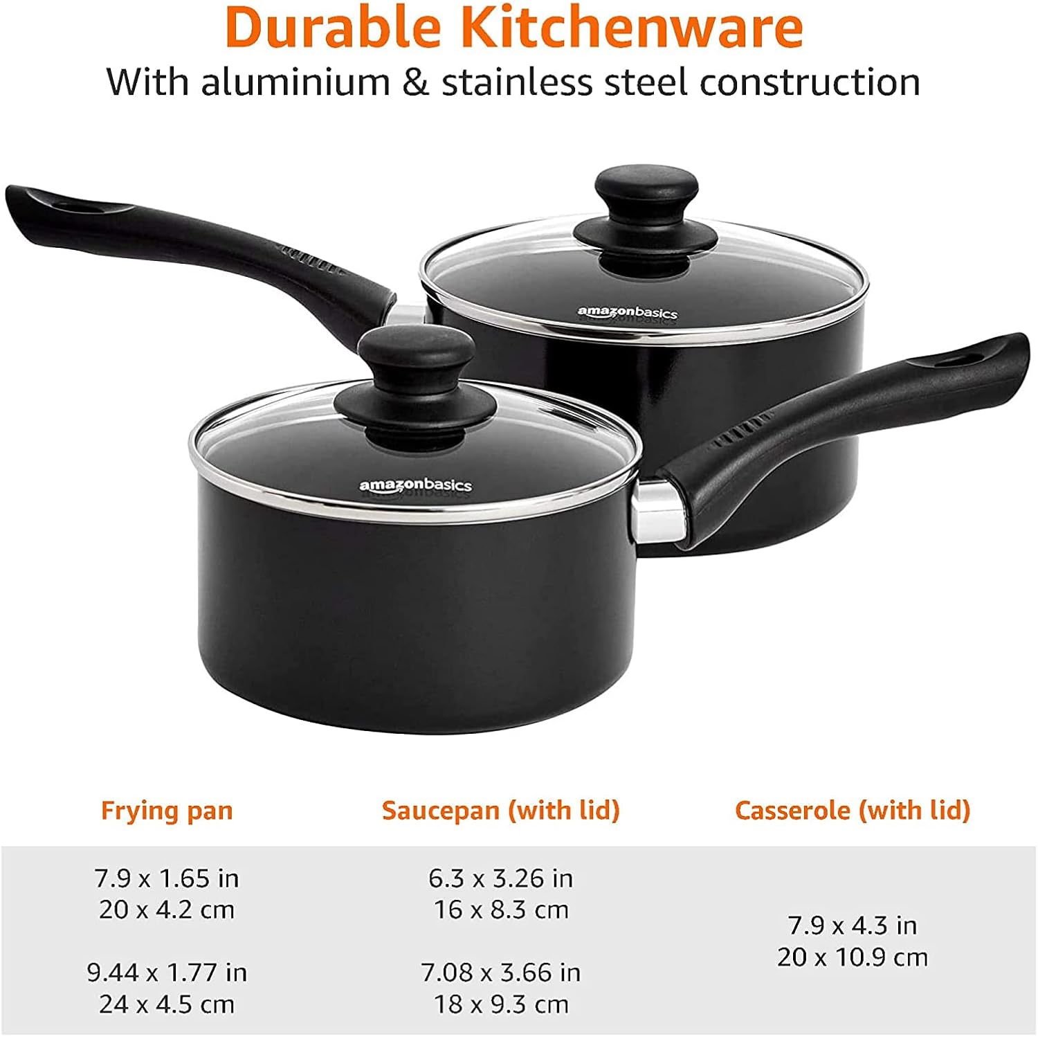 Amazon Basics - batterie de cuisine 5 pièces - anti-adhésif, induction, couvercles