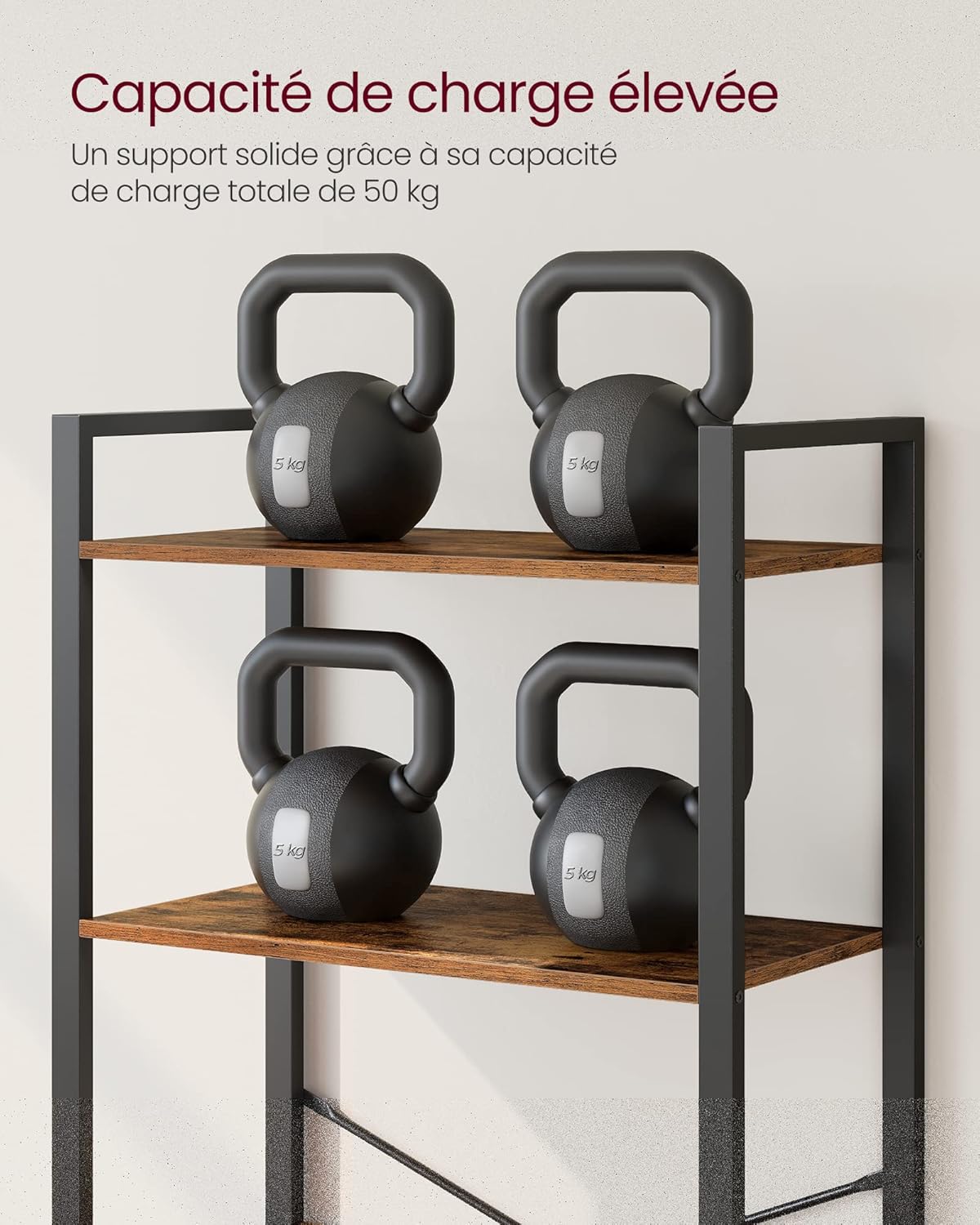 VASAGLE - étagère industrielle 5 niveaux, 30x66x153cm, marron/noir LLS061B01