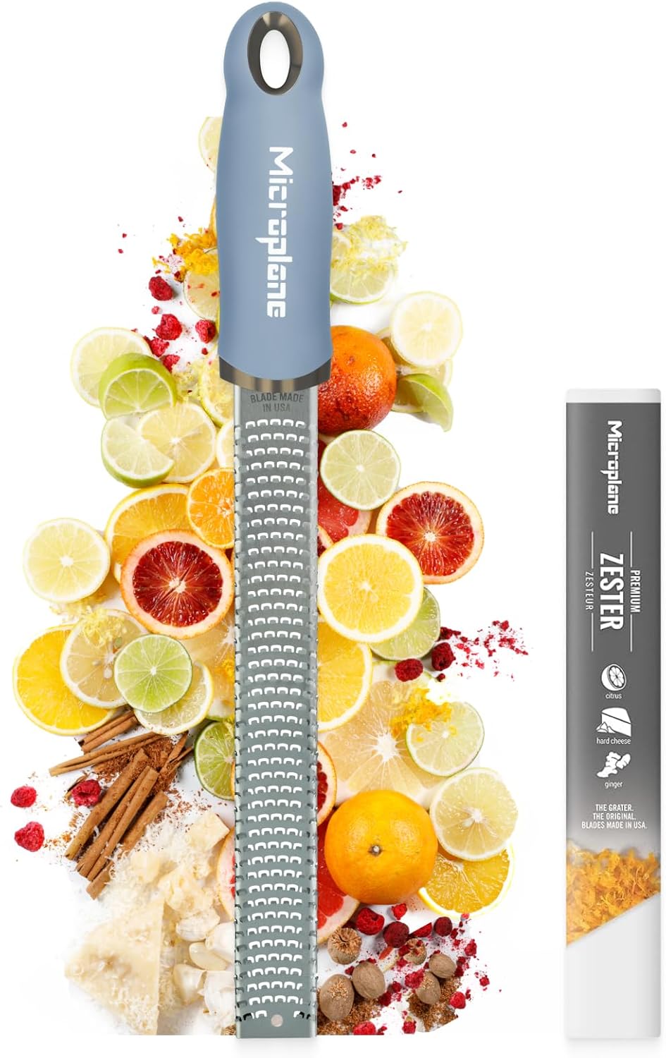 Microplane - zesteur Classic - lame fine, bleu, polyvalent, fabriqué USA