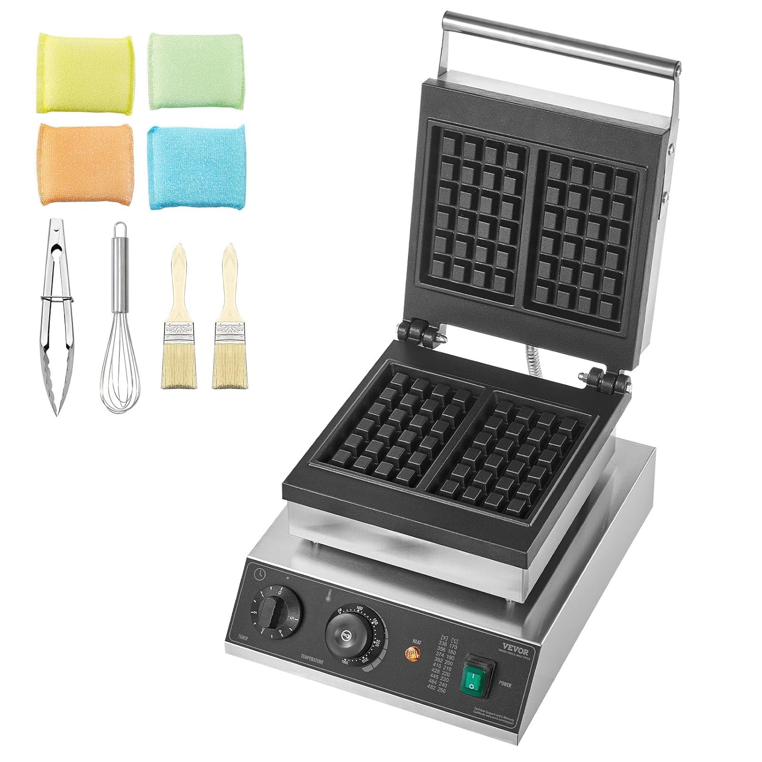 VEVOR - gaufrier commercial inox - 2 plaques, 2000W, contrôle temps/température