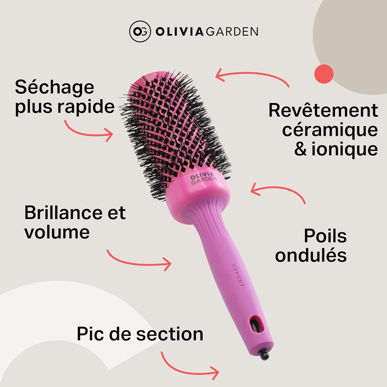 Olivia Garden - Expert Blowout Shine - brosse ronde céramique antistatique, effet brillant sans frisottis