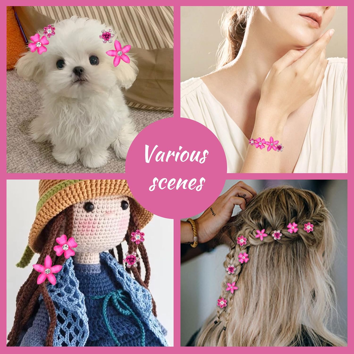 Pinces à cheveux - lot de 20 - mini strass fleurs, métal, mariage