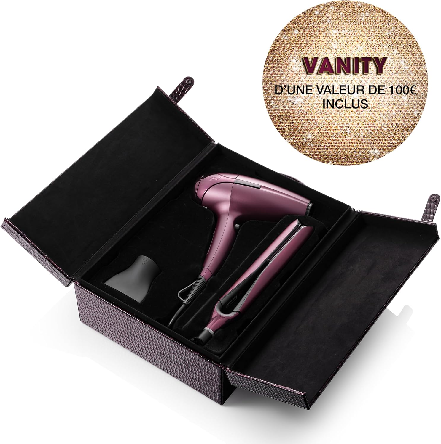 ghd - Coffret Chronos & Helios Bordeaux - lisseur rapide, sèche-cheveux puissant, vanity inclus