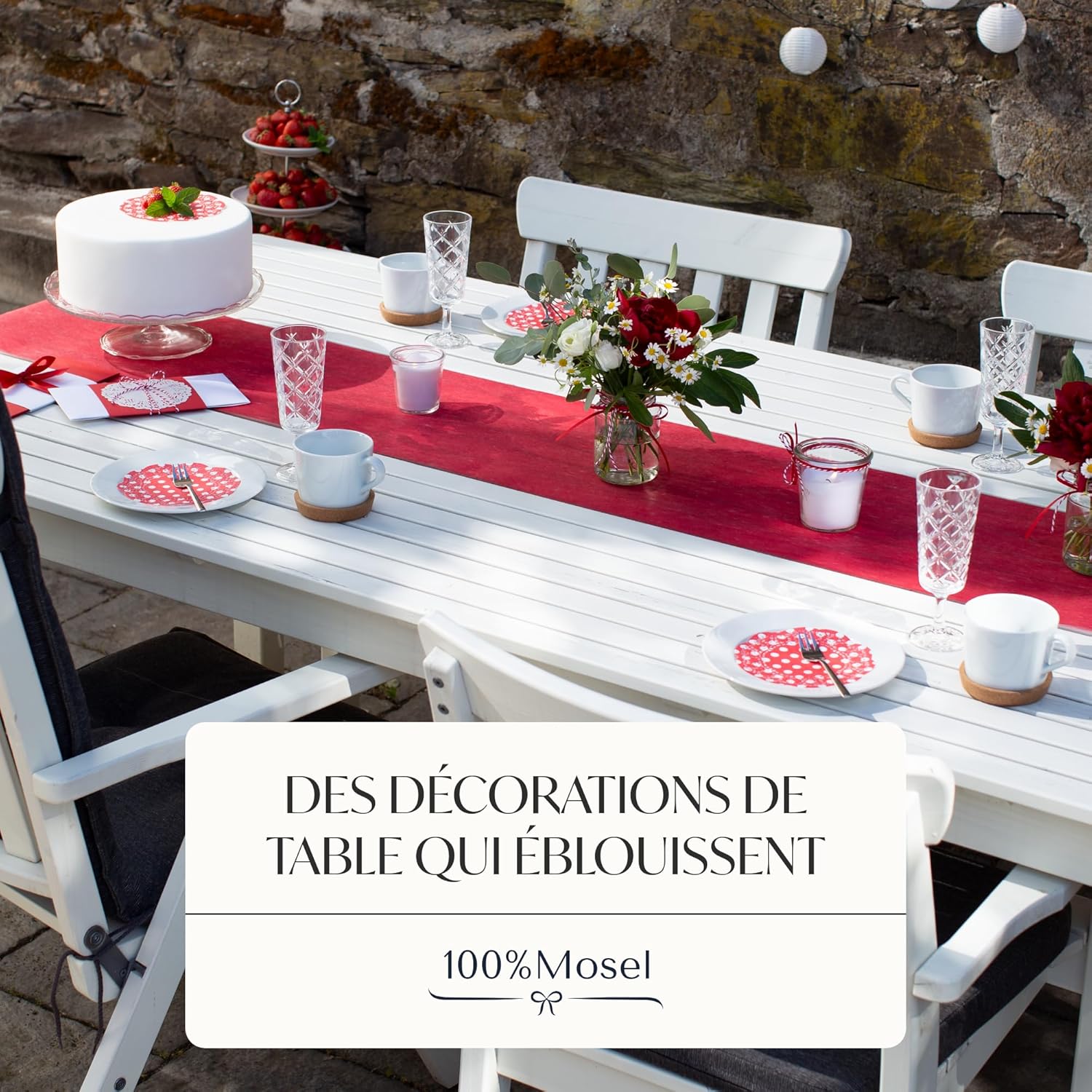 100%Mosel - Chemin de Table en Non-tissé - 30x2500 cm - Rouge, nappe pour occasions spéciales