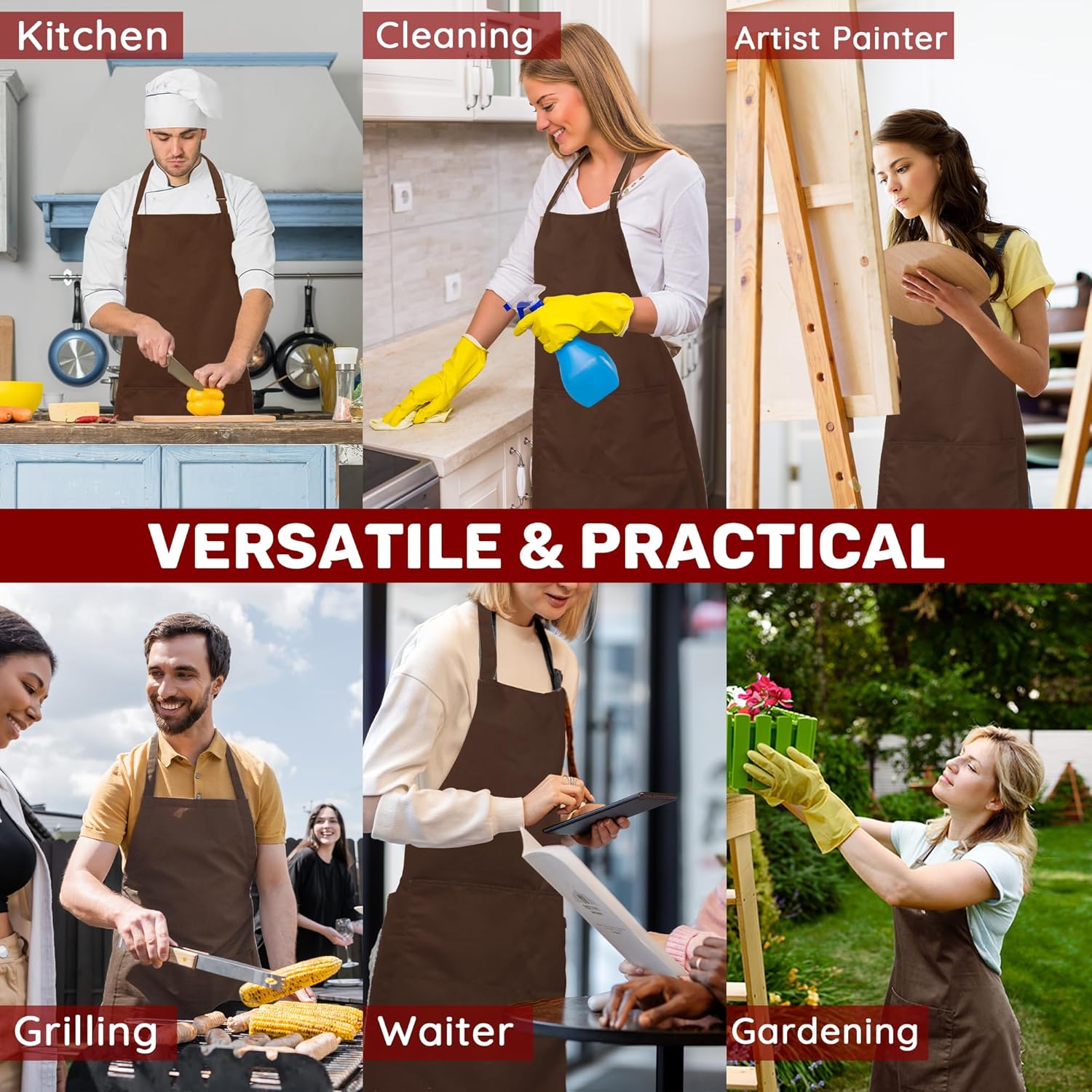 Tablier de chef - lot de 2 - grande taille - 2 poches, unisexe, professionnel