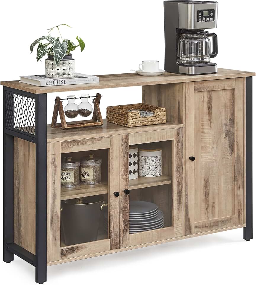 VASAGLE - Buffet de rangement rustique 110x33x75cm, 3 portes, LSC096B50