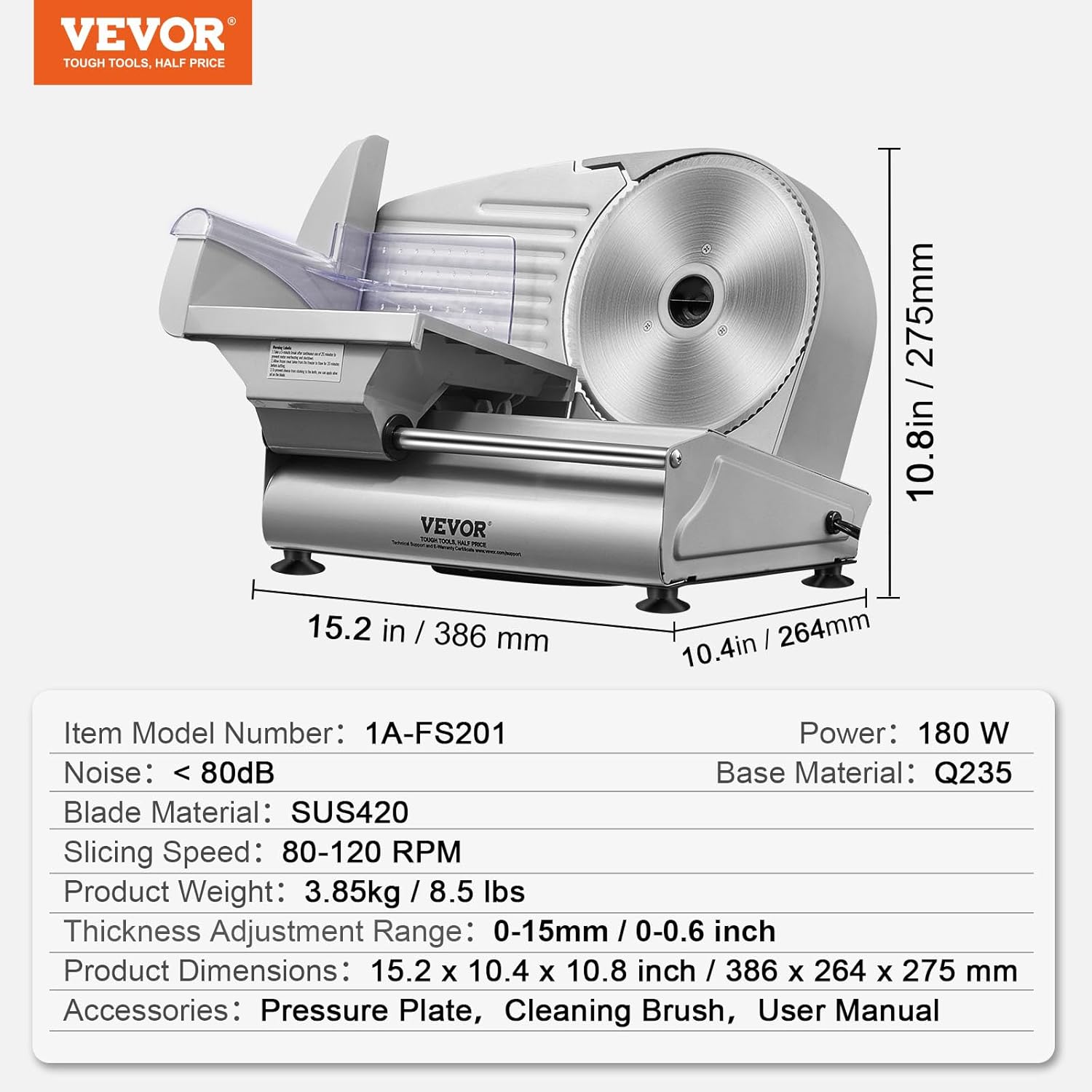 VEVOR - Trancheuse électrique 190mm - 180W, inox, 80-120tr/min