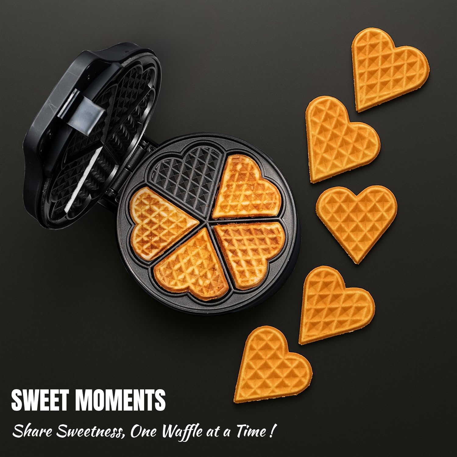 Bestron - Black Label - 700W - gaufrier cœur antiadhésif noir