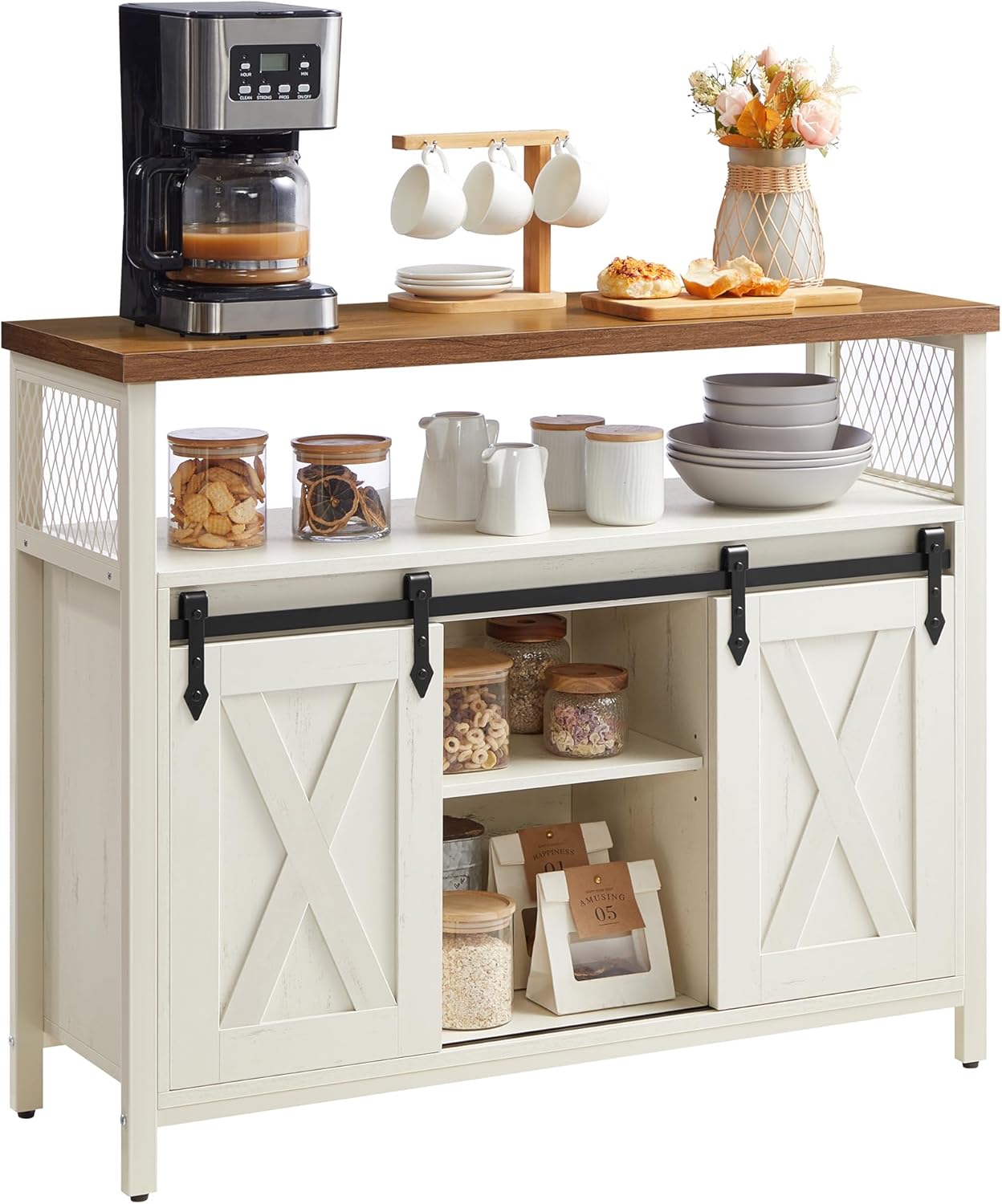 VASAGLE - Buffet cuisine rustique, 100x33x80cm, 2 portes coulissantes, LSC092W01