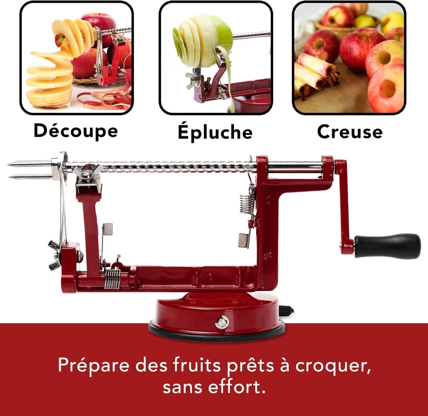 Baumalu - éplucheur de pommes, métal, 25,5x15x11cm, poignée fixe, ventouse