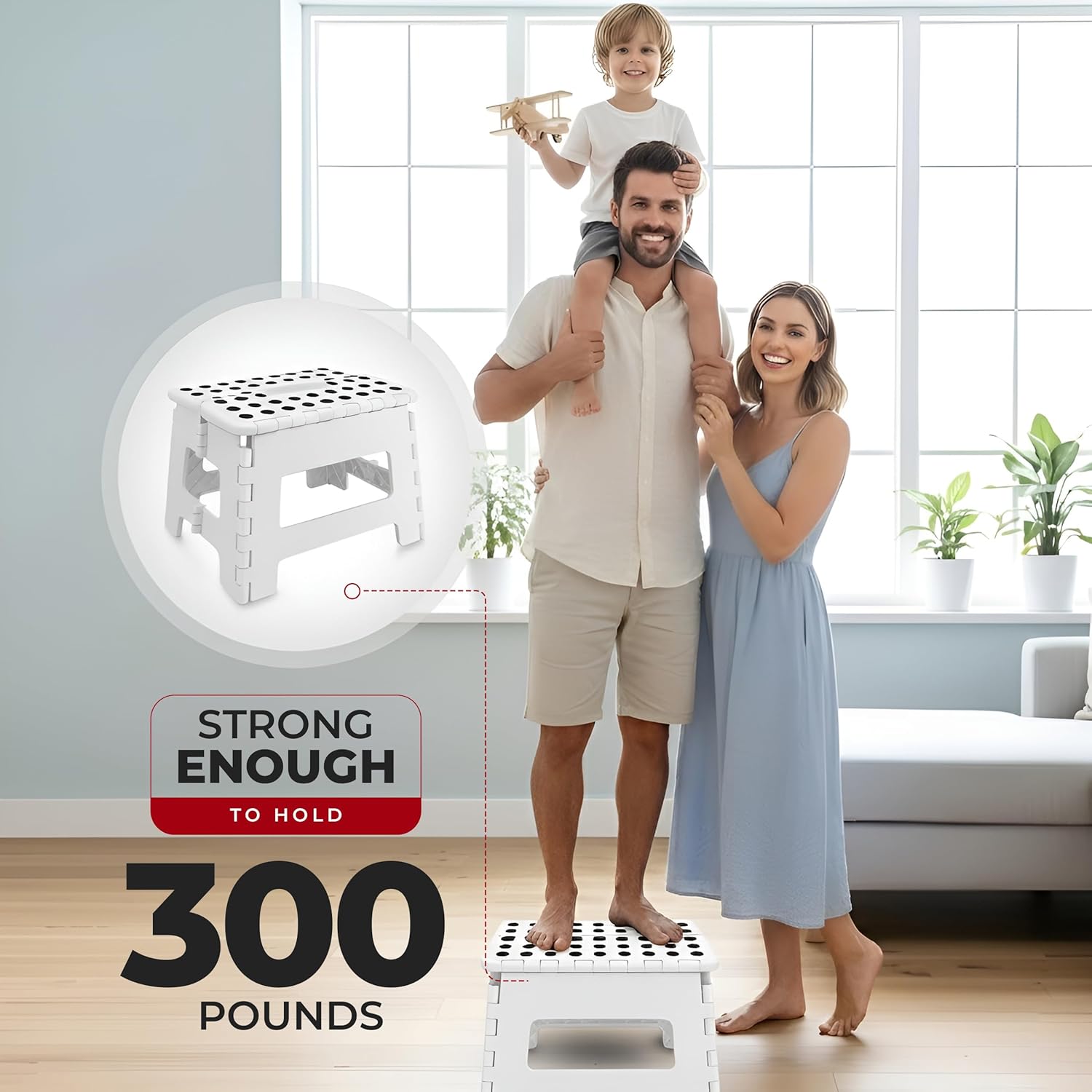 Utopia Home - Tabouret pliant 23 cm - surface antidérapante, portable, 272 kg, blanc