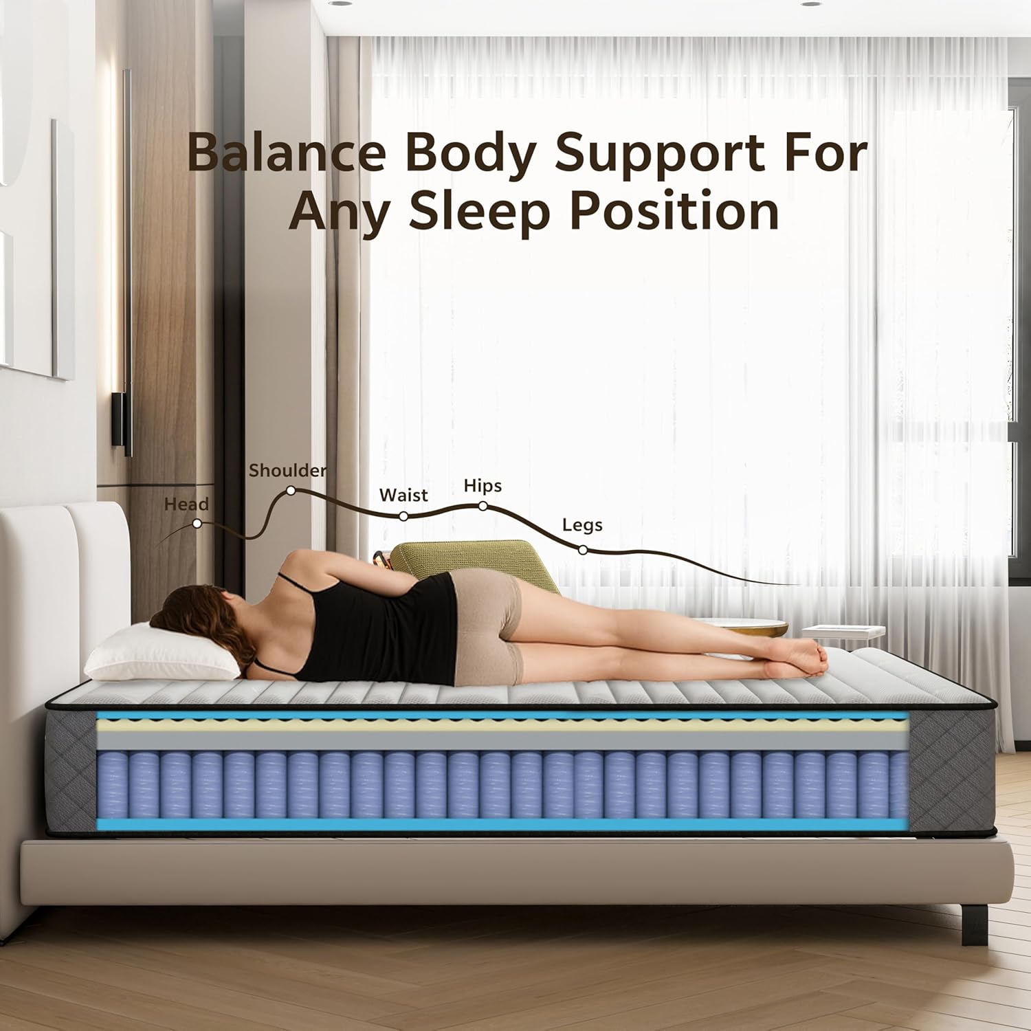 Matelas - hybride mémoire de forme 140x190cm - ressorts ensachés, 25cm, soutien moyen