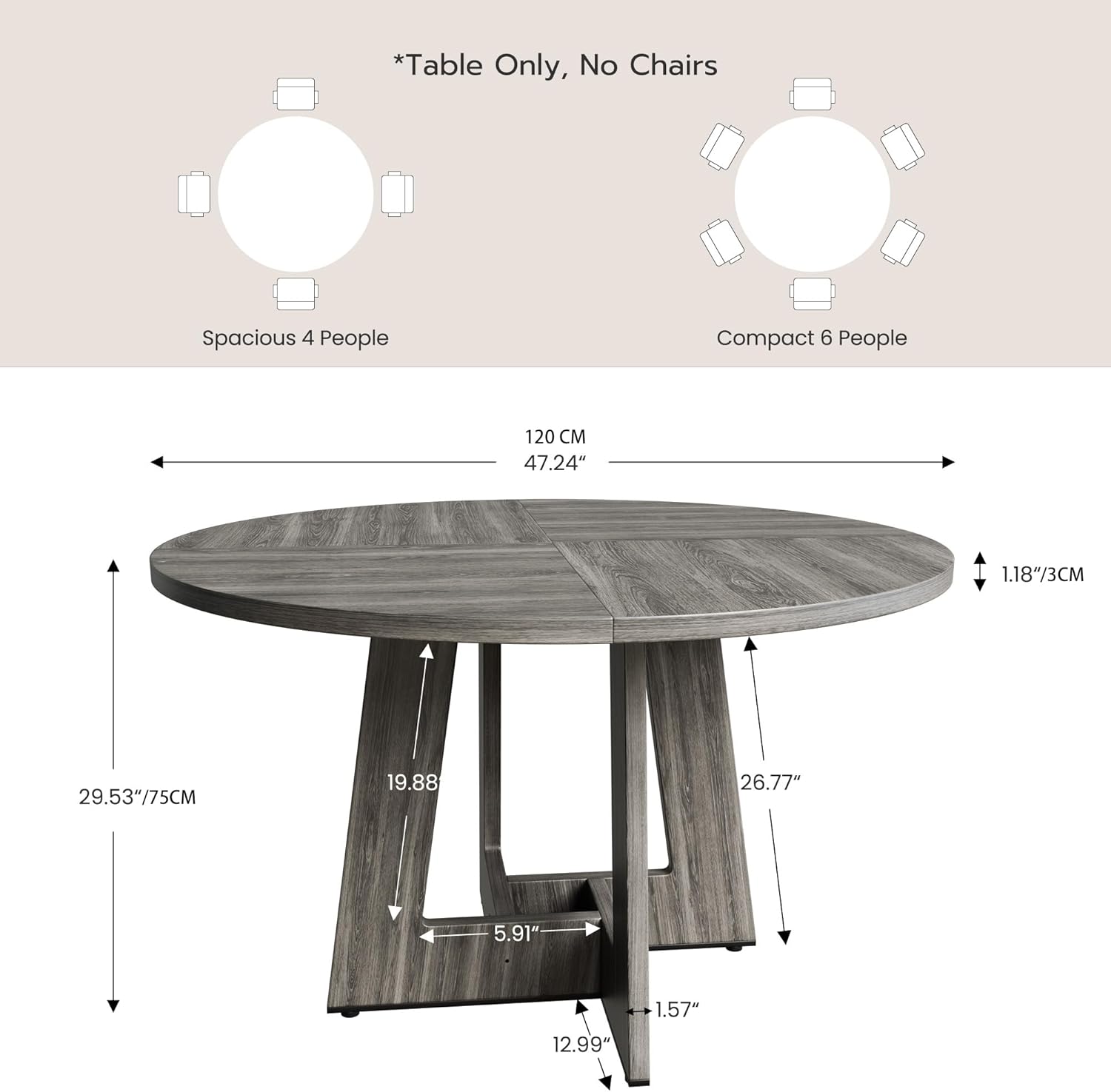 YOUDENOVA - Table à Manger Retro 120cm - bois, 4-6 personnes, gris