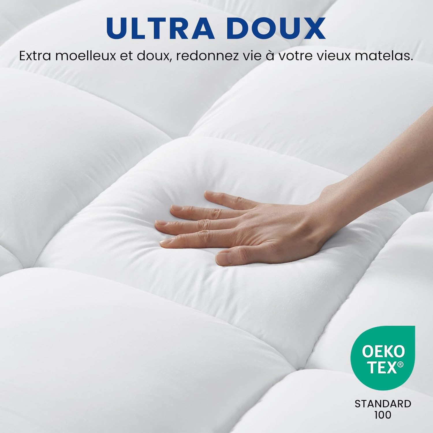 Surmatelas - Microfibre classique - 180x200 cm - Oeko-TEX®, épais, lavable, poche 25 cm