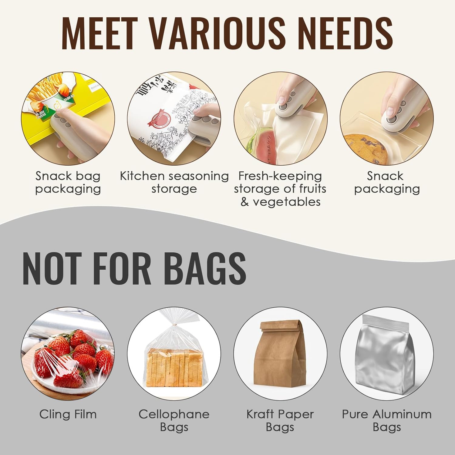 Mini Scelleur portable 2 en 1, USB, thermique, cutter intégré, blanc