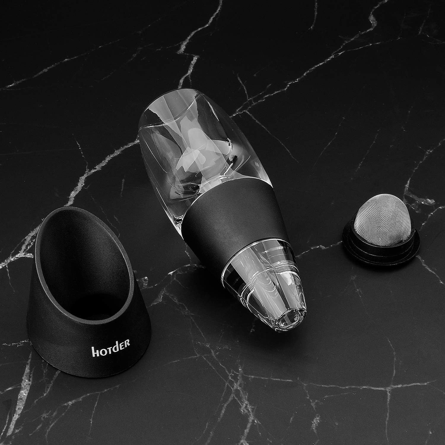 Aérateur à vin - noir avec support, décanteur pour vin rouge