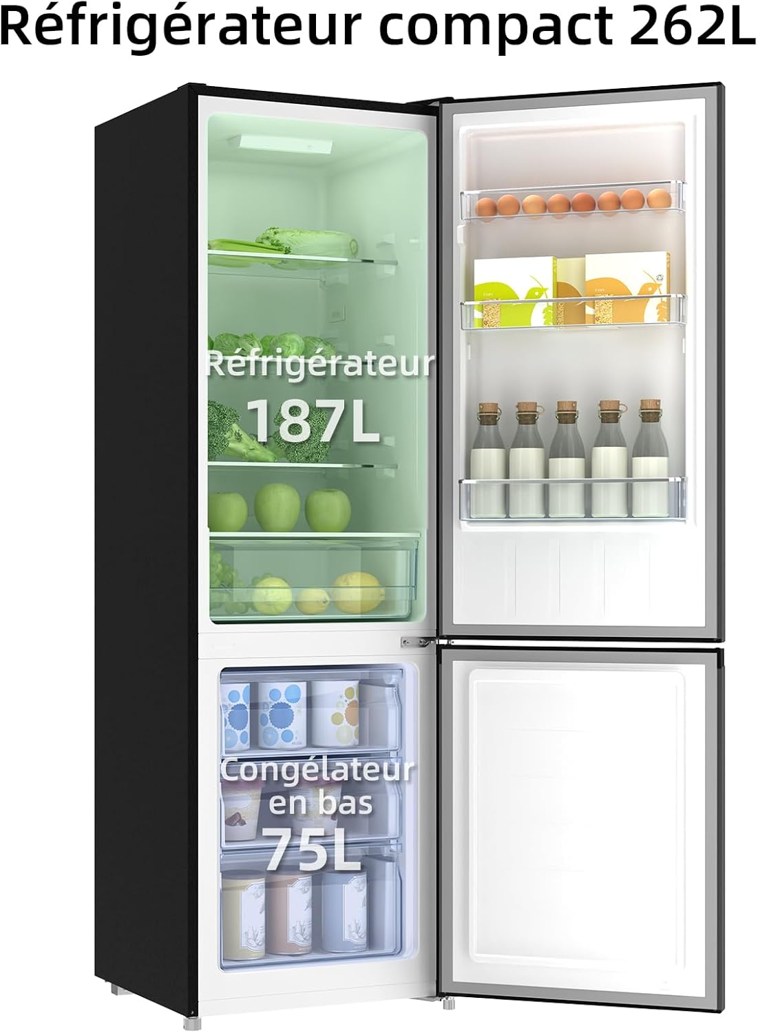 CHIQ - FBM260L - 262L bas inox, low frost, portes réversibles, 39dB