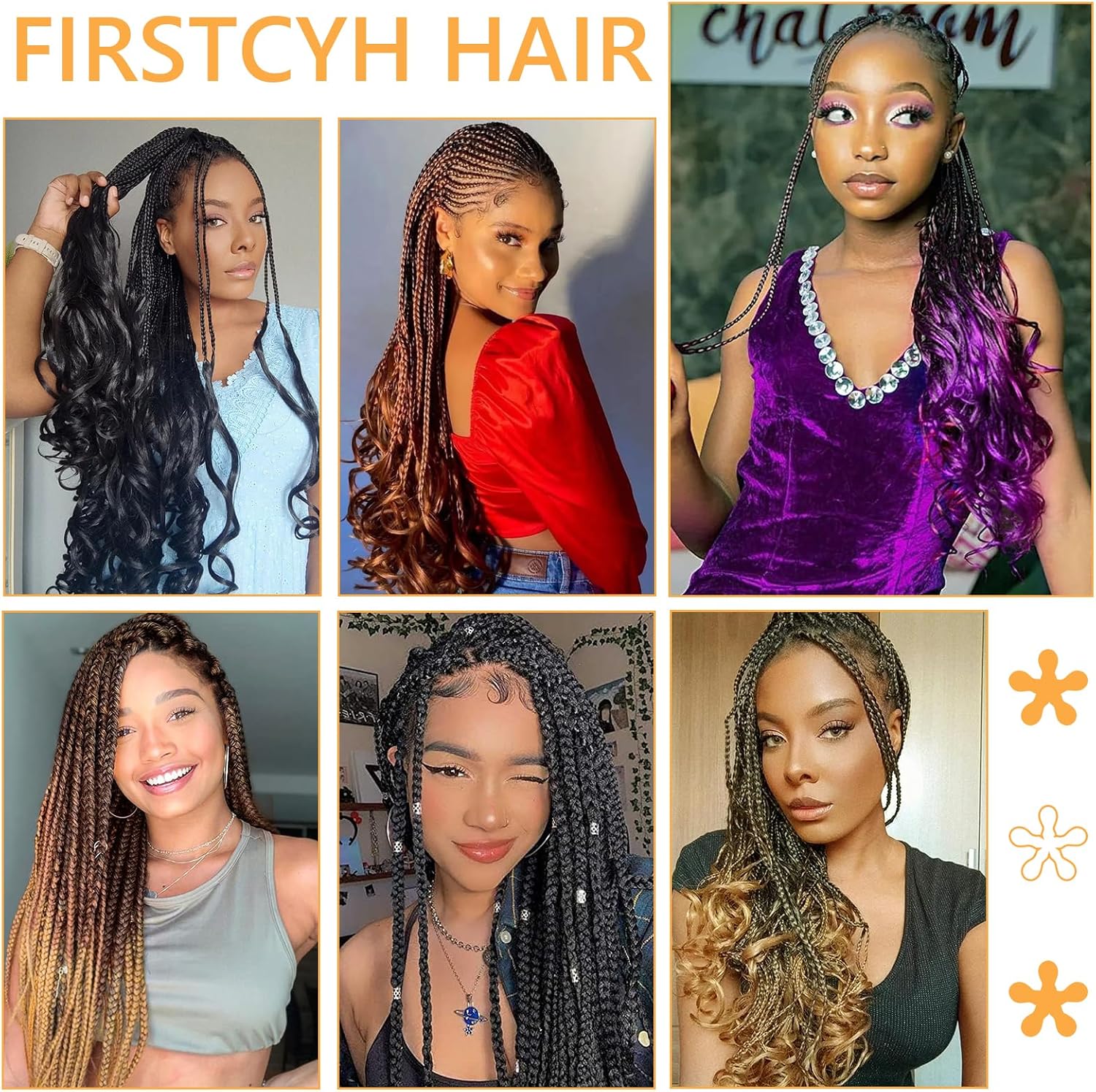 French Curl Braids - rajout cheveux tressés 56cm, 7 paquets, boucle 1B/Purple