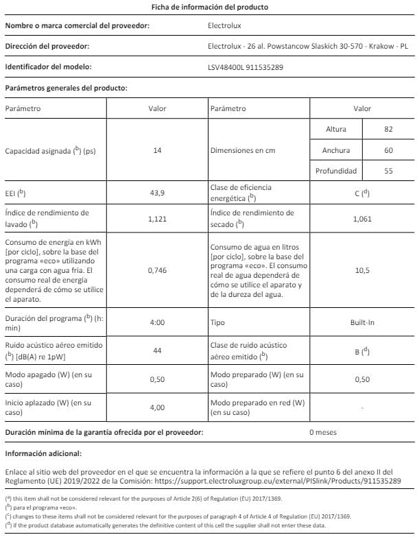 Electrolux - lave-vaisselle 14 couverts 60cm, série LSV48400L