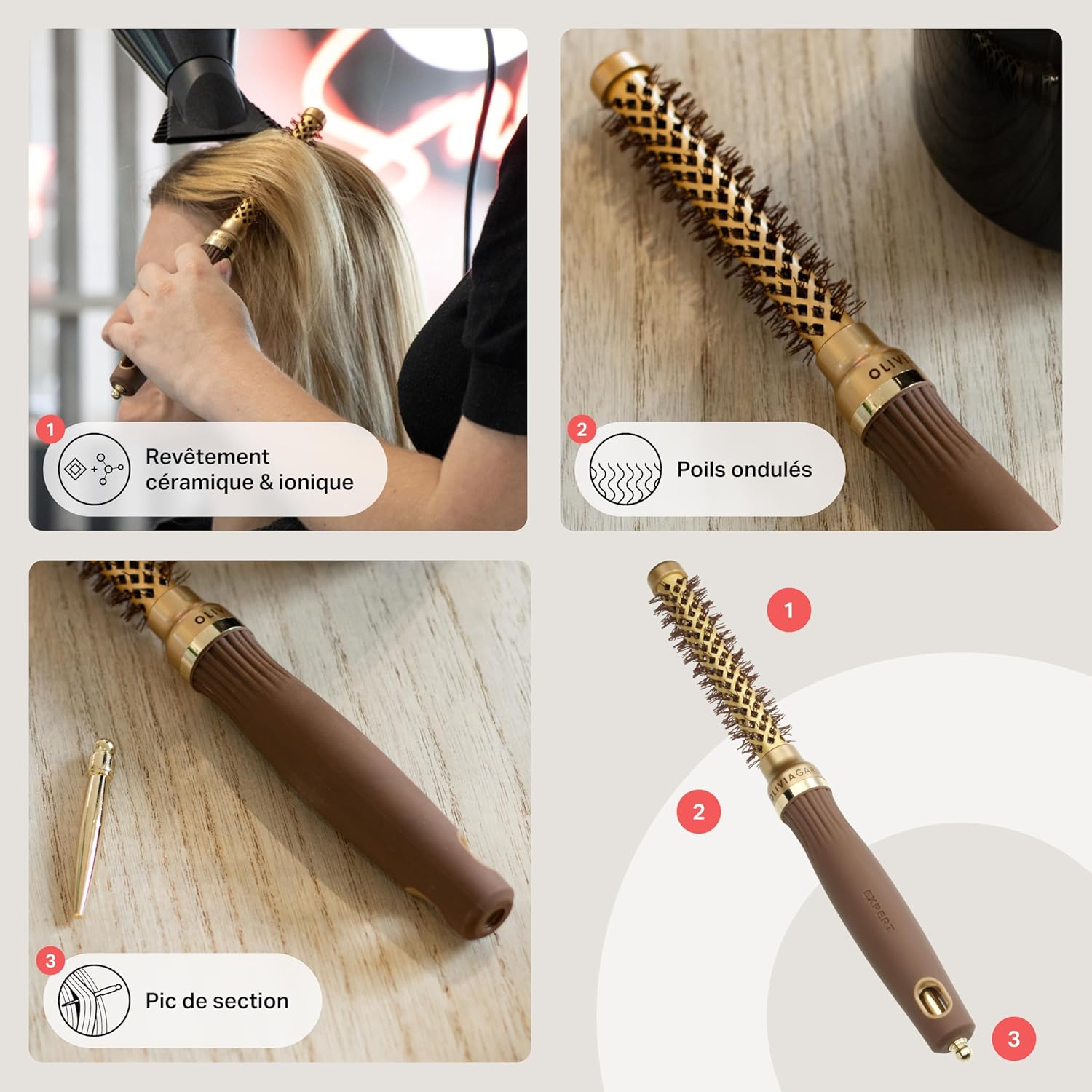 Olivia Garden - Expert Blowout Shine - brosse ronde céramique antistatique - pour brushing brillant et sans frisottis