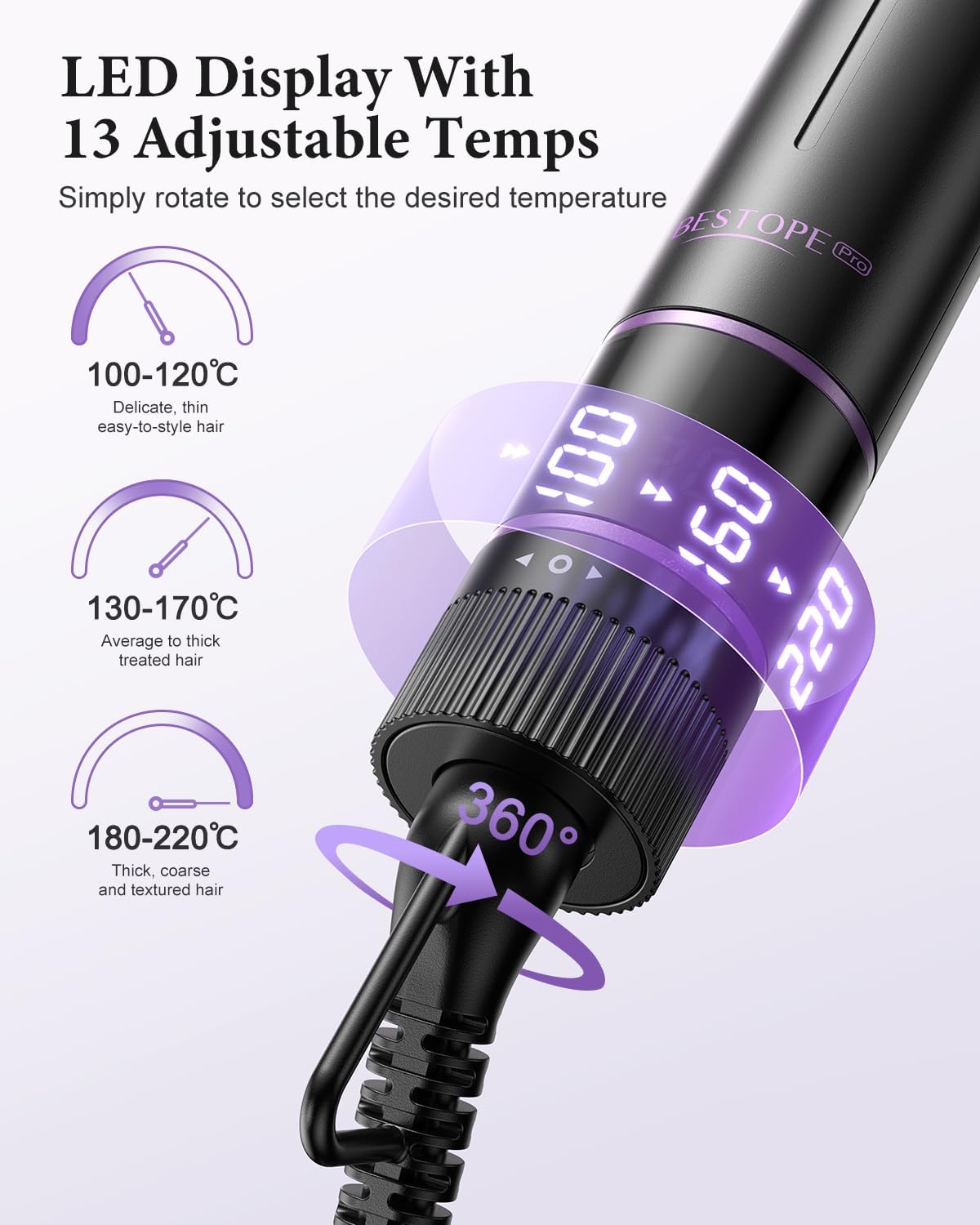 BESTOPE - fer à boucler 5 en 1, 9-25 mm, lisseur, 13 températures