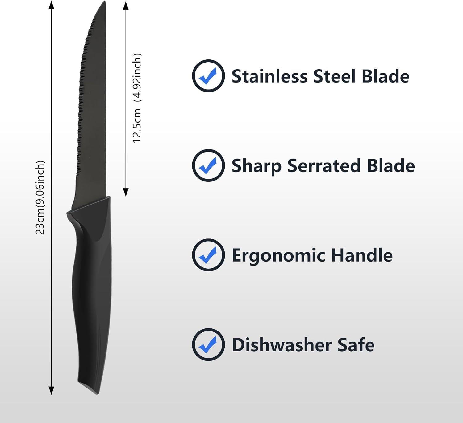 Couteaux à steak - inoxydables, lot de 8, manche noir, lave-vaisselle