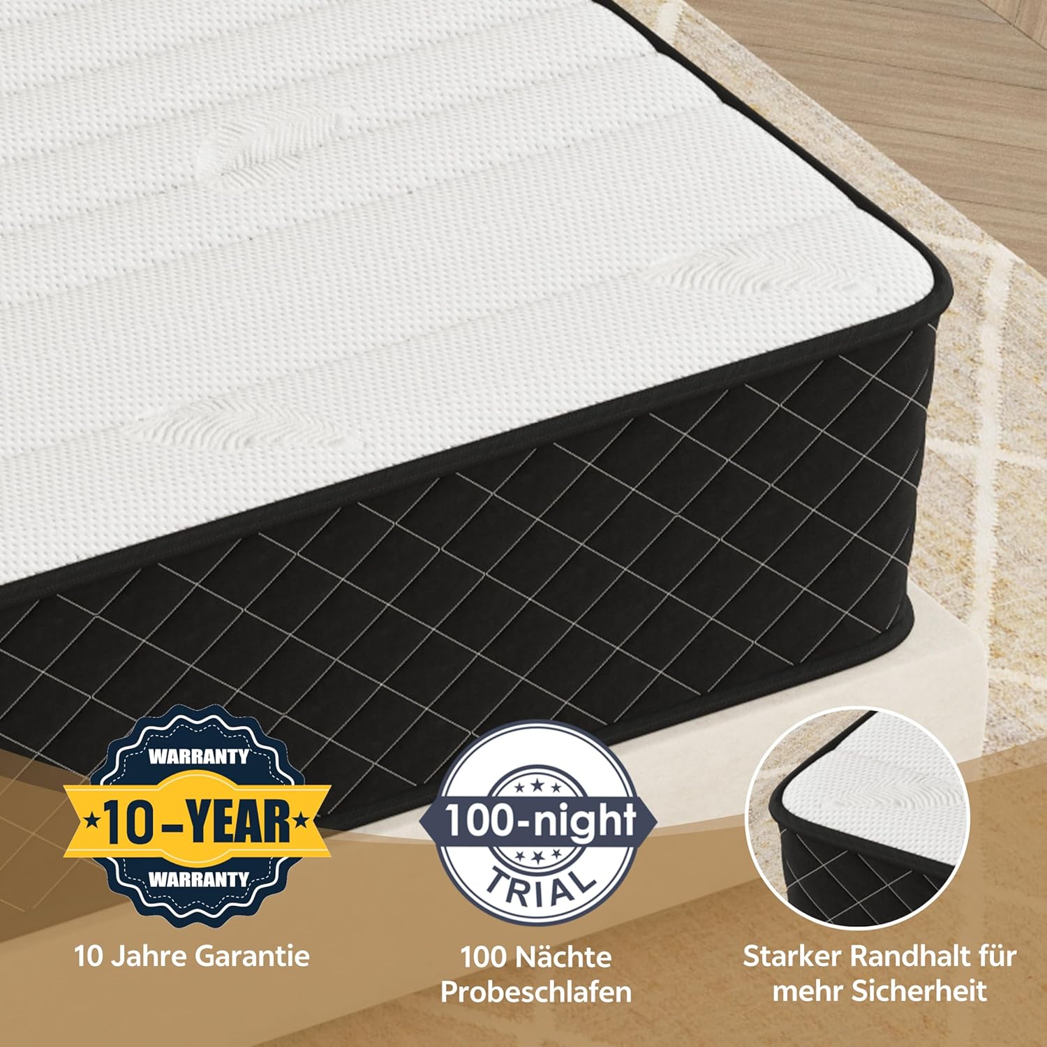 PurrJoys - Matelas 80x200 cm - ressorts ensachés, 7 zones, Oeko-TEX, 25 cm