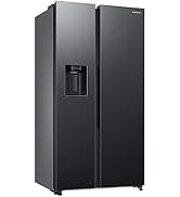 Grand réfrigérateur côte à côte noir avec distributeur d'eau/glace, finition mate et design moderne.