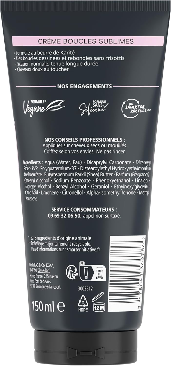 Schwarzkopf - Crème Boucles Sublimes - 150ml - boucle définie, anti-frisottis, karité, végane, sans silicone