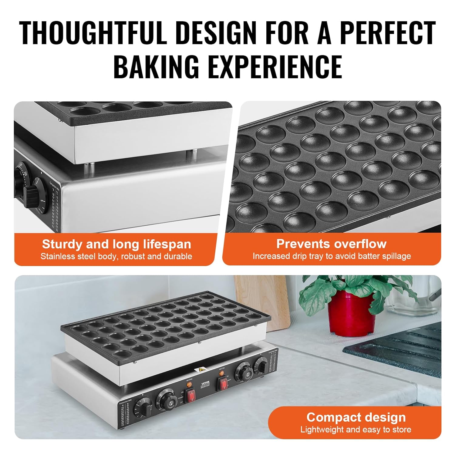 VEVOR – Appareil à Pancake, 43mm, 50 pièces, 1700W, inox, réglable