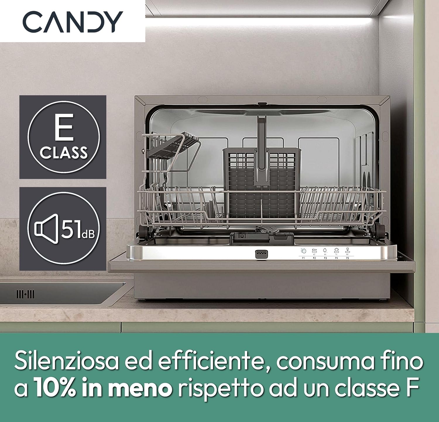 Candy - Mini lave-vaisselle série CP - compact 6 couverts, faible conso - CP 6E51LS