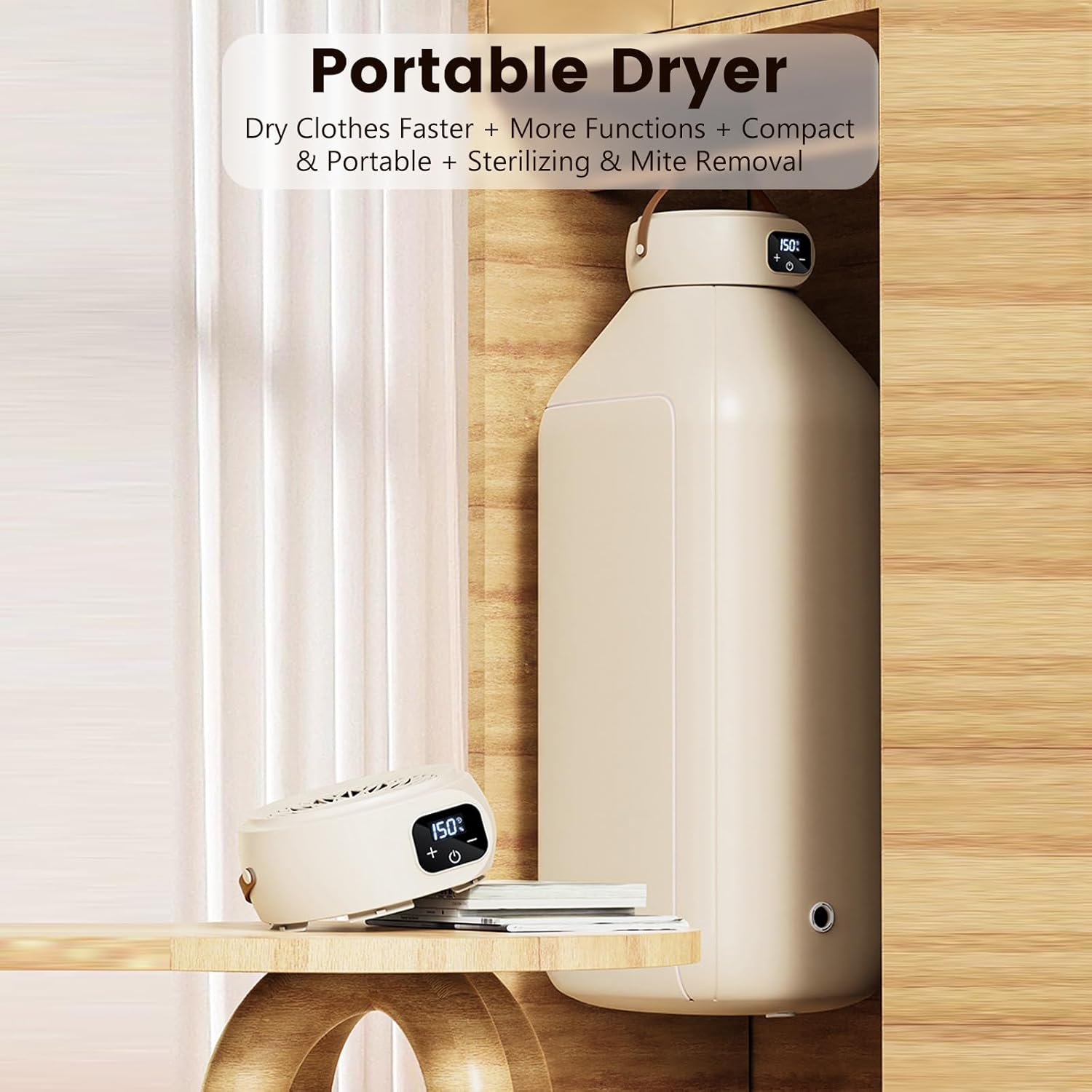 Sèche-linge portable pliable, 500W, minuterie, LED, séchage rapide