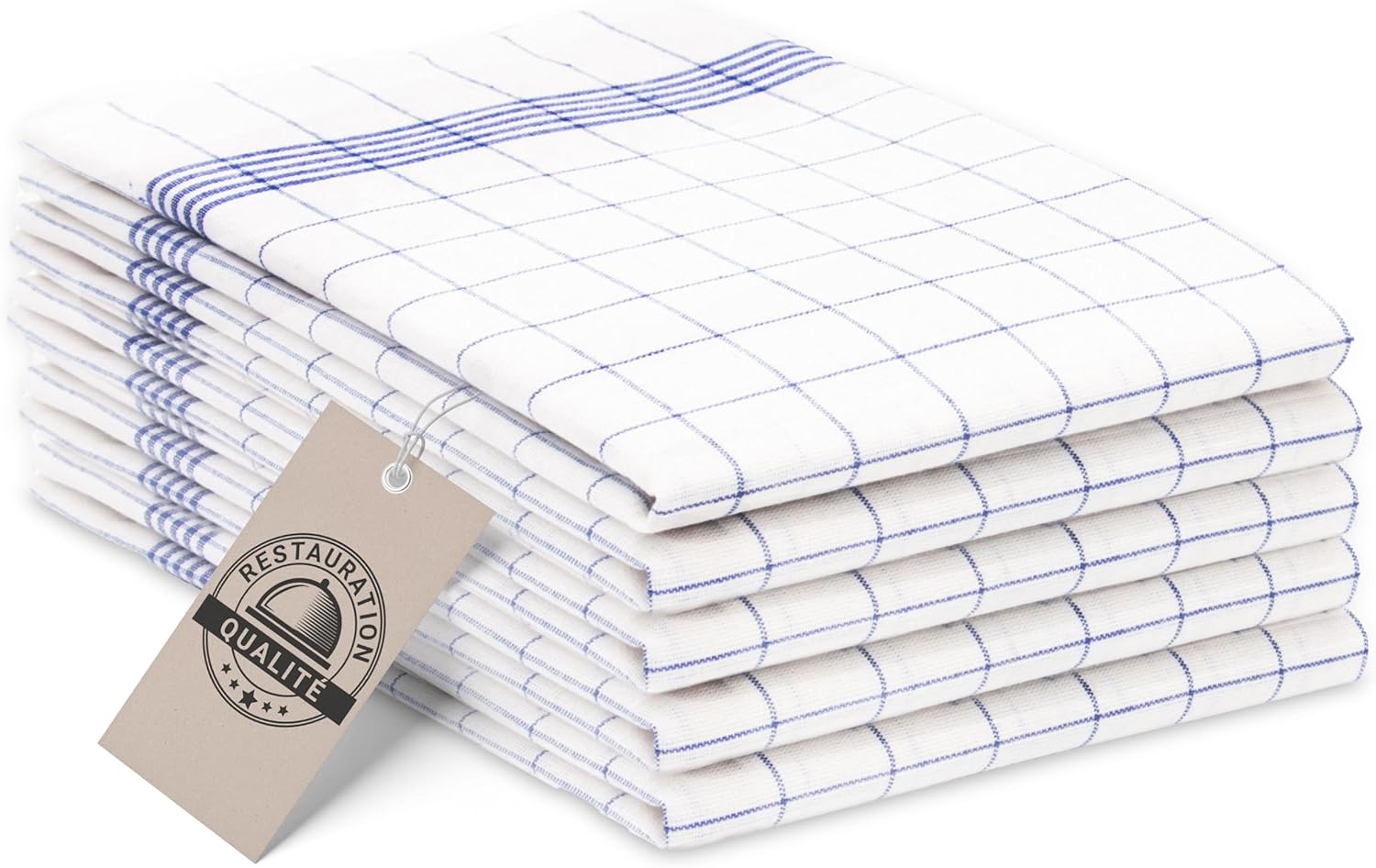 ZOLLNER - set de torchons bleu à carreaux - 50x70 cm - coton, lot de 5