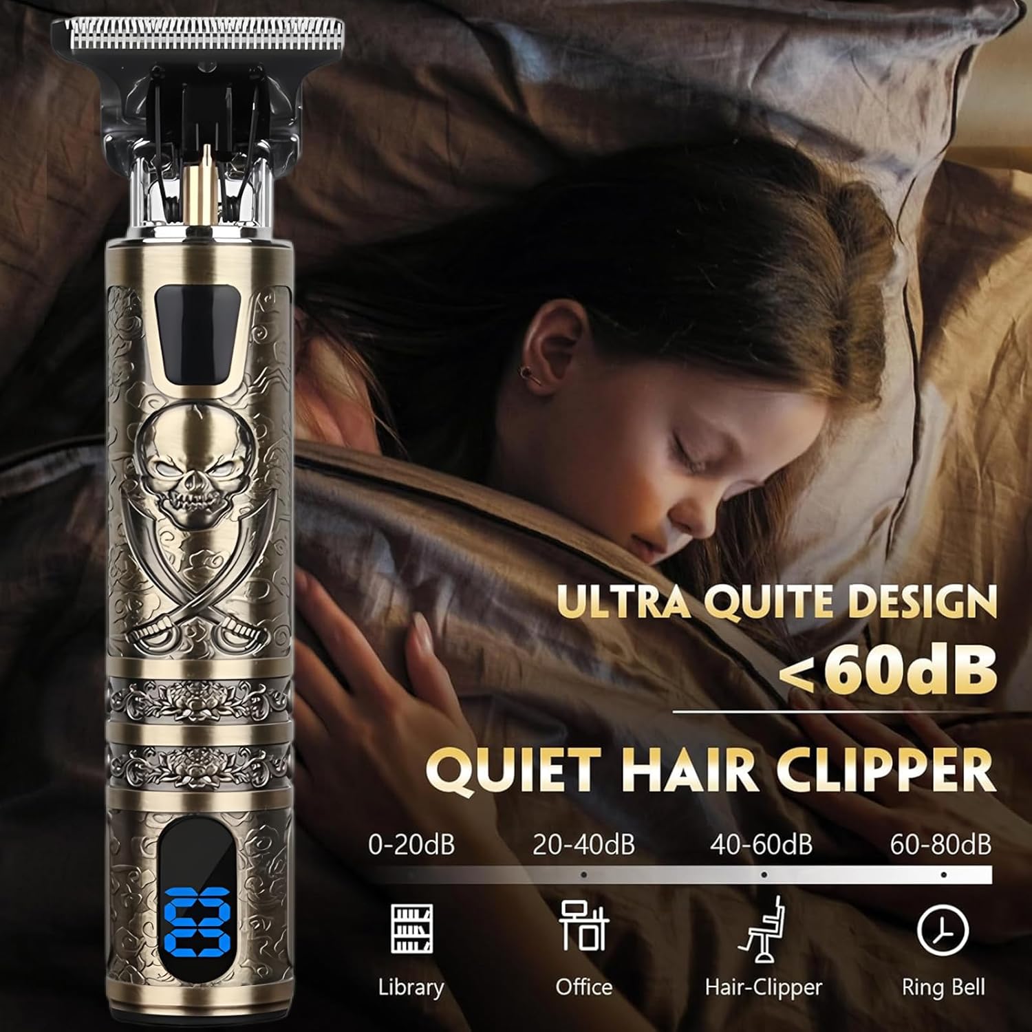 Tondeuse cheveux homme - Lame T zéro écart, IPX7, USB, 4 peignes - coupe précise - pirate