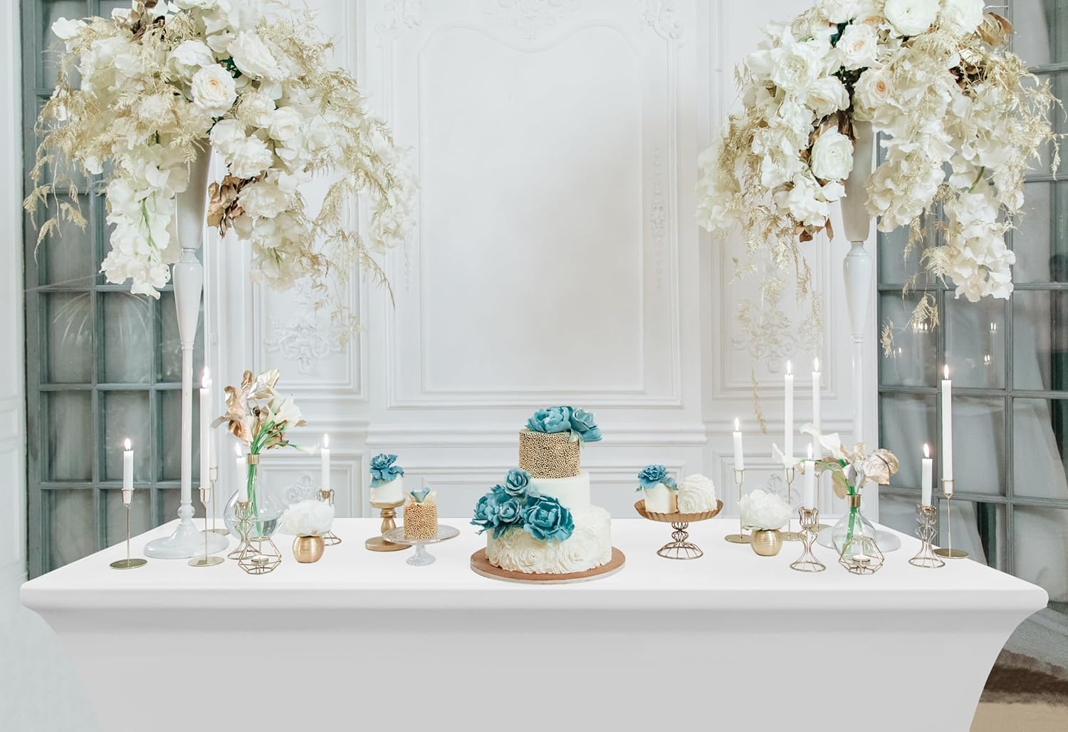 Utopia Kitchen - nappe extensible - 244 cm - polyester spandex lavable, lot de 2, Blanc