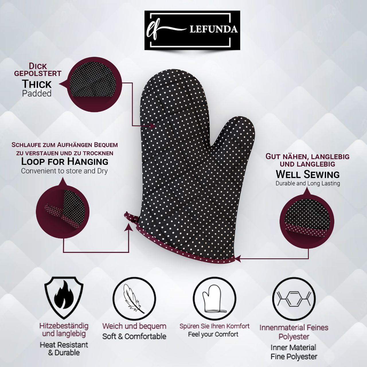 LEFUNDA - Tablier cuisine réglable, 3 poches, étanche, longues lanières