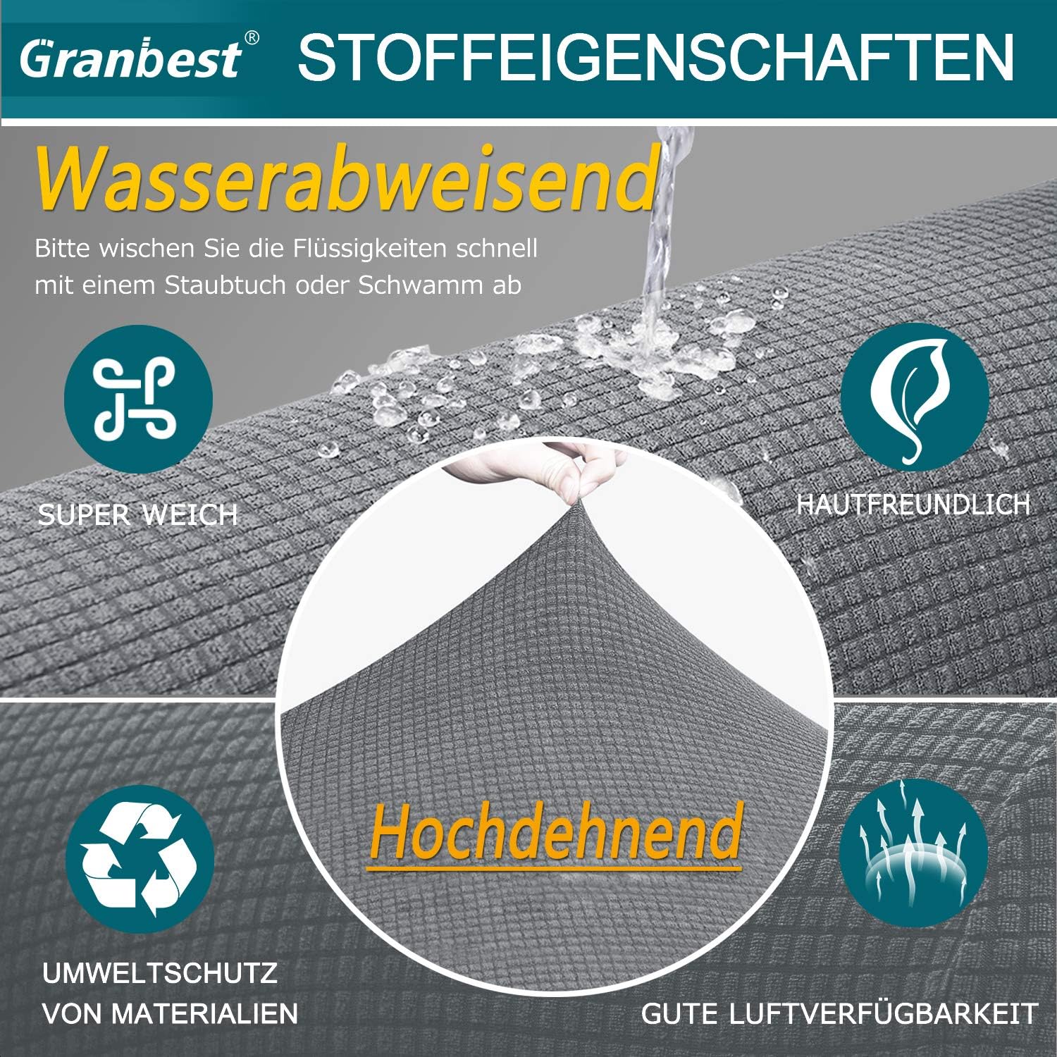 Granbest - Housse canapé stretch imperméable 4 places - Gris clair