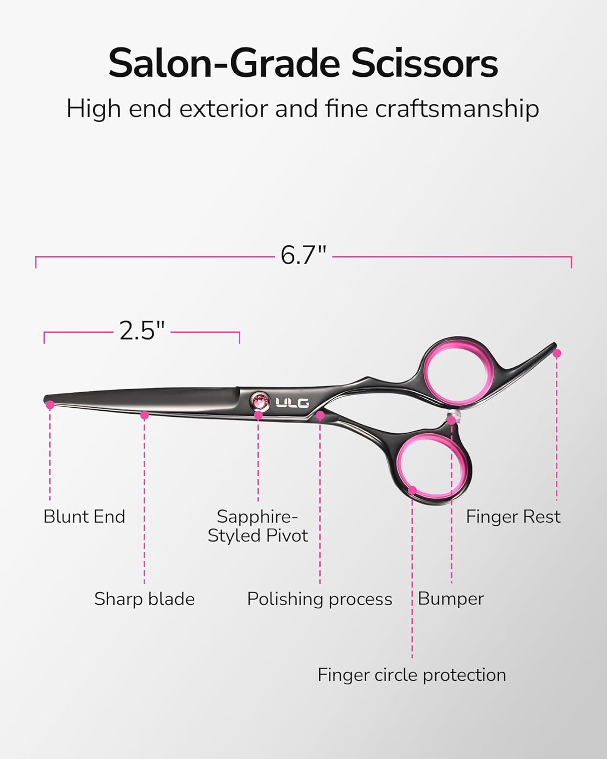 ULG - ciseaux de coiffure pro - 16,5 cm - acier inox, lame rasoir noir