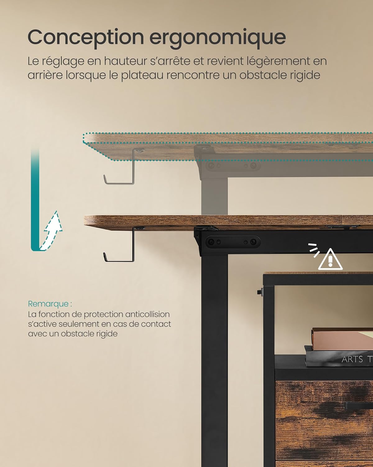 SONGMICS - bureau électrique réglable - 120x60 cm - 4 mémoires, assis-debout, marron rustique LSD132K01